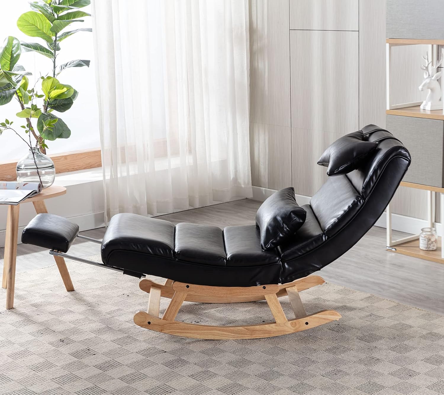 Kurhwyss Mecedora moderna para guardería, silla mecedora tapizada con reposapiés plegable, cómoda silla de descanso con reposacabezas y almohada