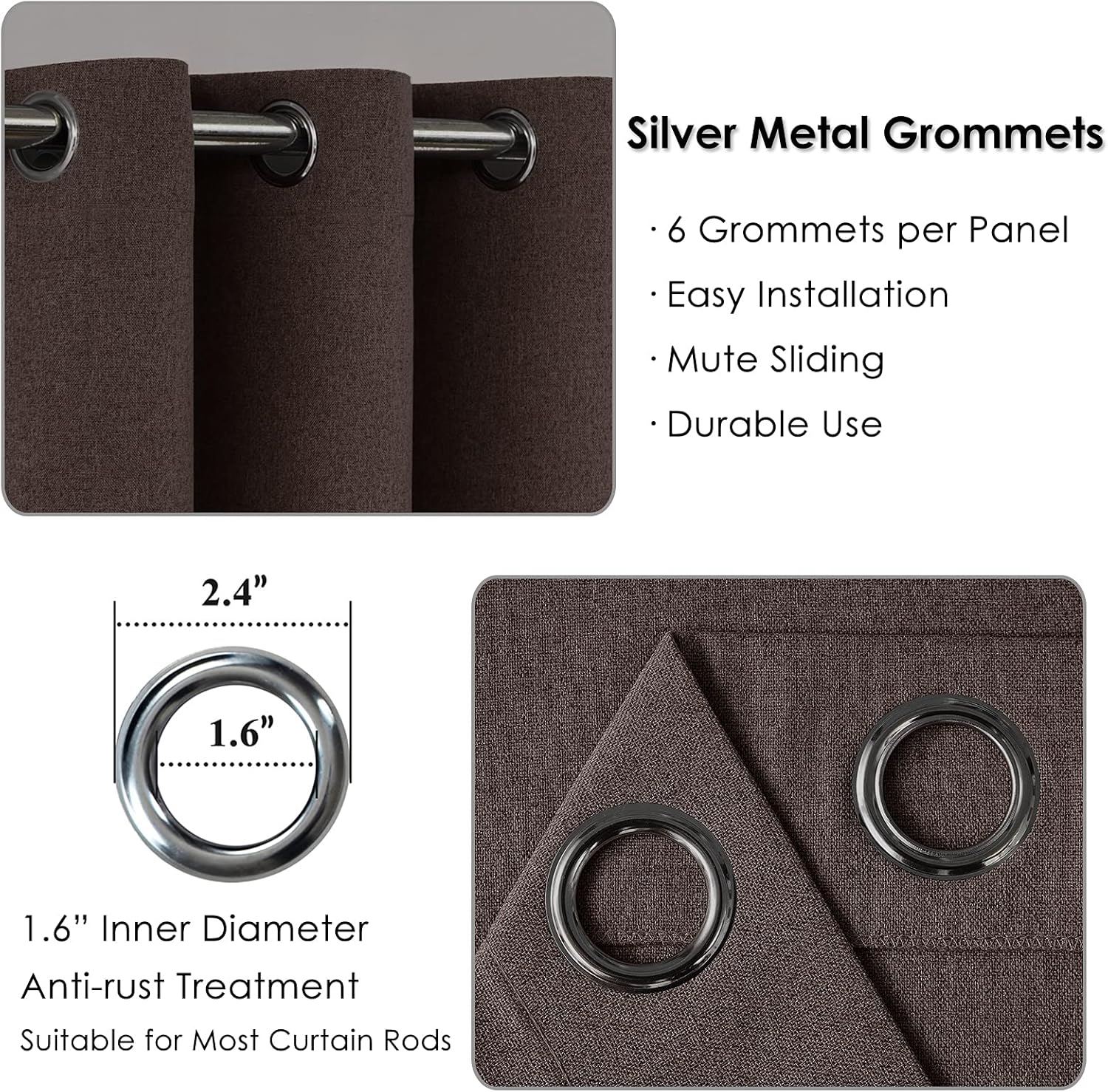 Melodieux Cortinas 100% opacas para dormitorio, aislamiento térmico, reducción de ruido, cortinas de ventana de lino con ojales para sala de estar y