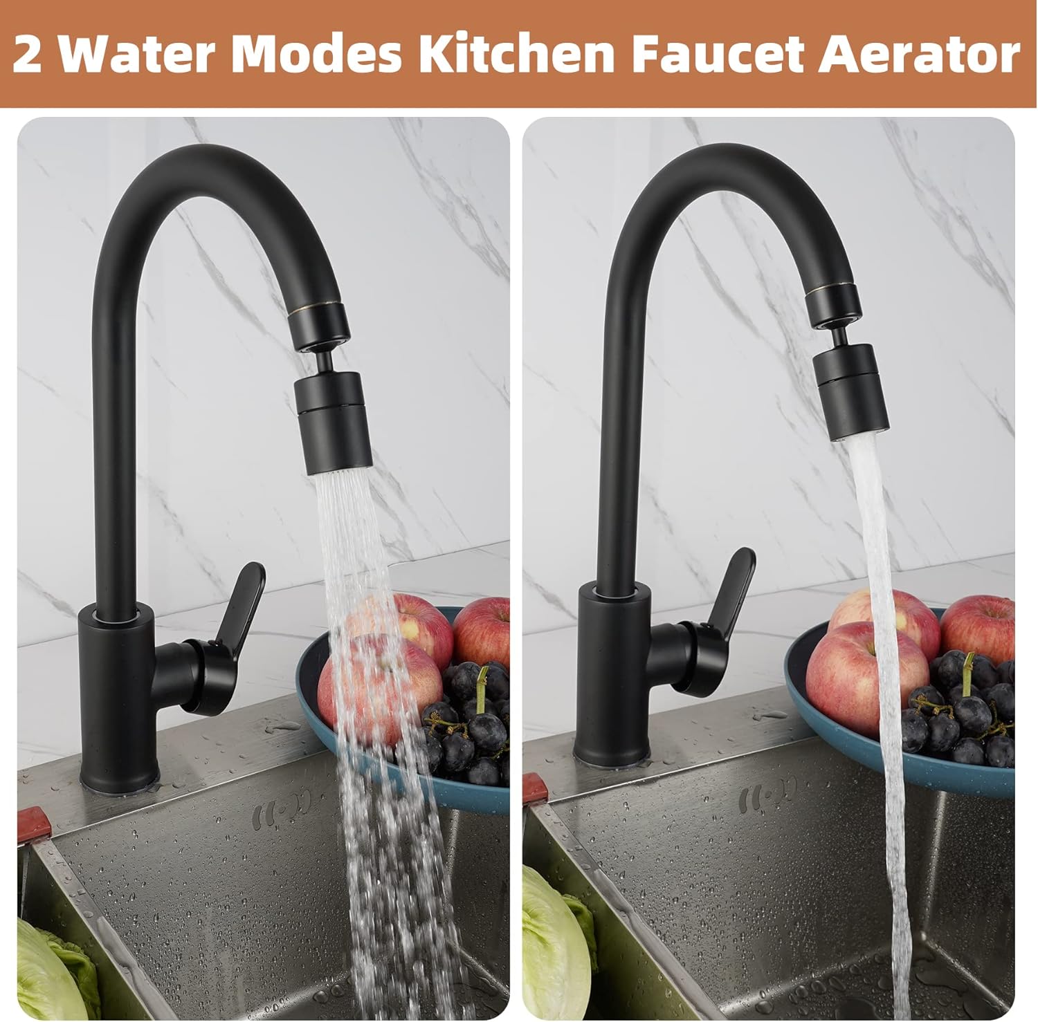 Hibbent Aireador de grifo hembra de doble función, ángulo extra grande de 1.8 GPM giratorio para fregadero de cocina, cabezal rociador giratorio de