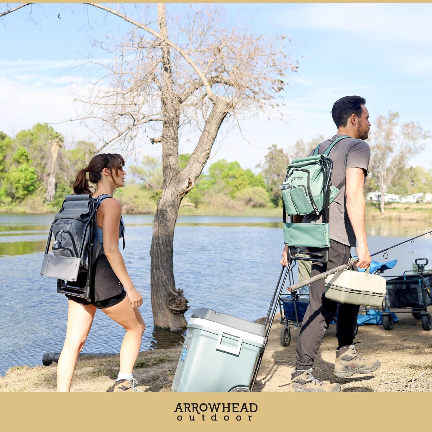 Arrowhead Outdoor Silla de campamento compacta multifunción 3 en 1 mochila, taburete y enfriador aislado, con soporte para botellas y bolsa de