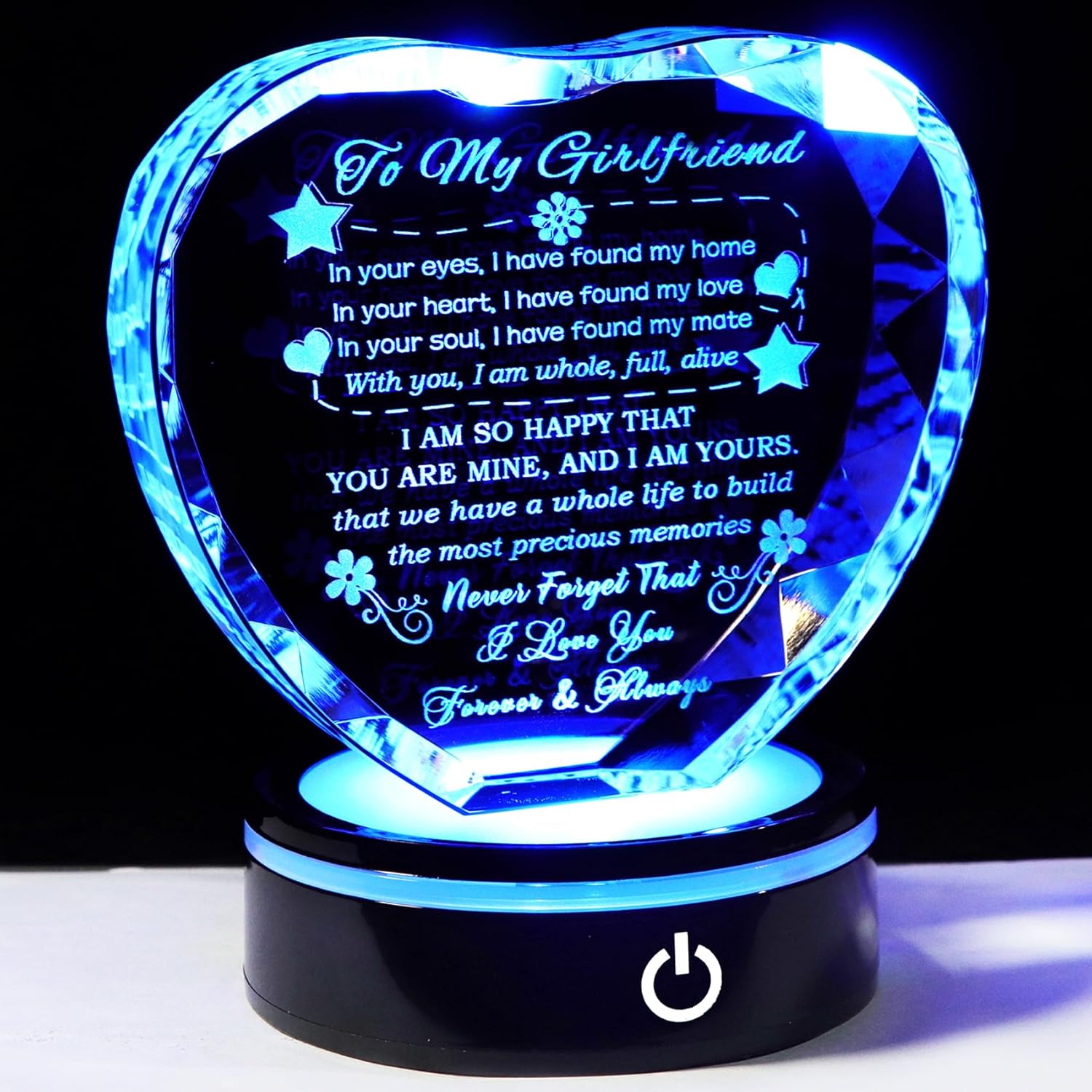 YWHL Regalos para novia, romántico para mi novia, recuerdo de corazón de cristal con base LED colorida para novia, regalos de cumpleaños,