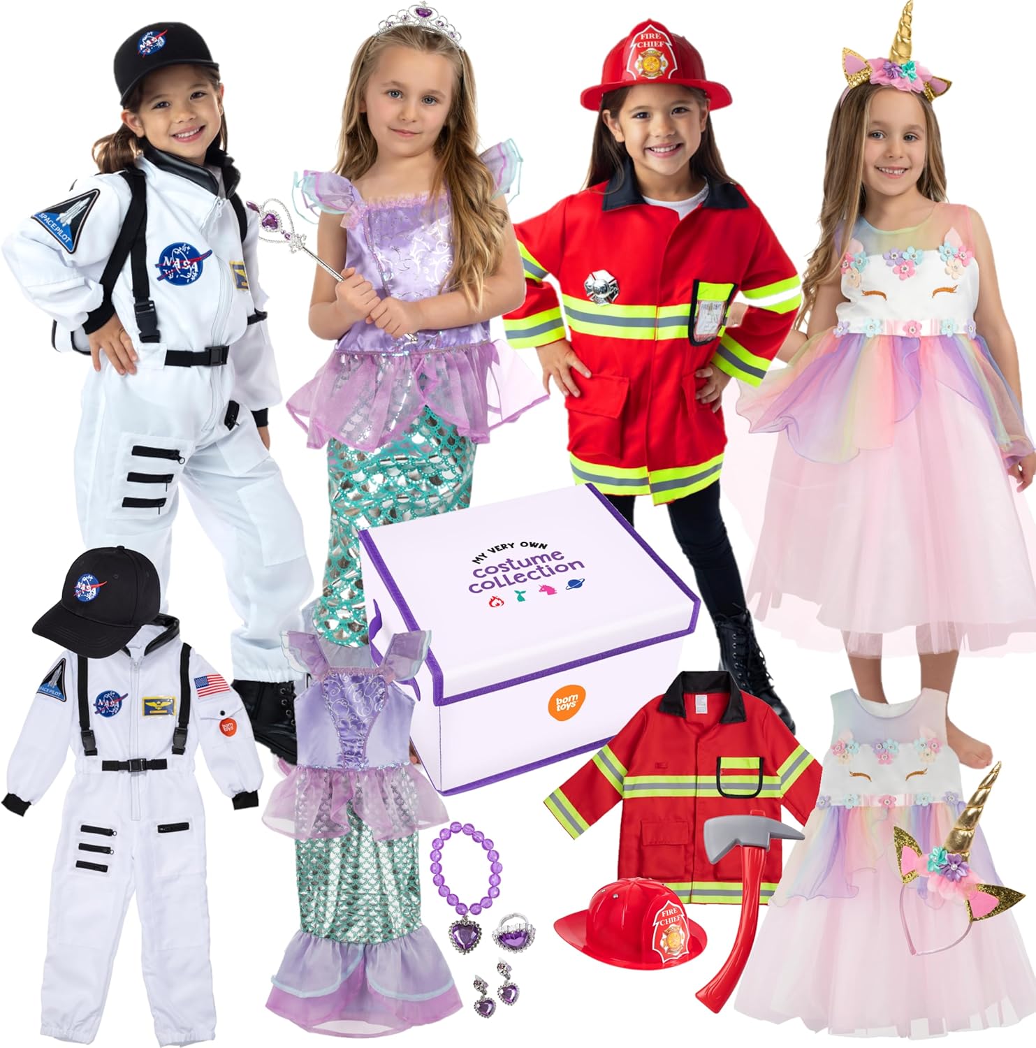 Born Toys Ropa de vestir para niñas pequeñas de 4 a 6 años, disfraces lavables para niños pequeños para juegos de simulación 3T-4T