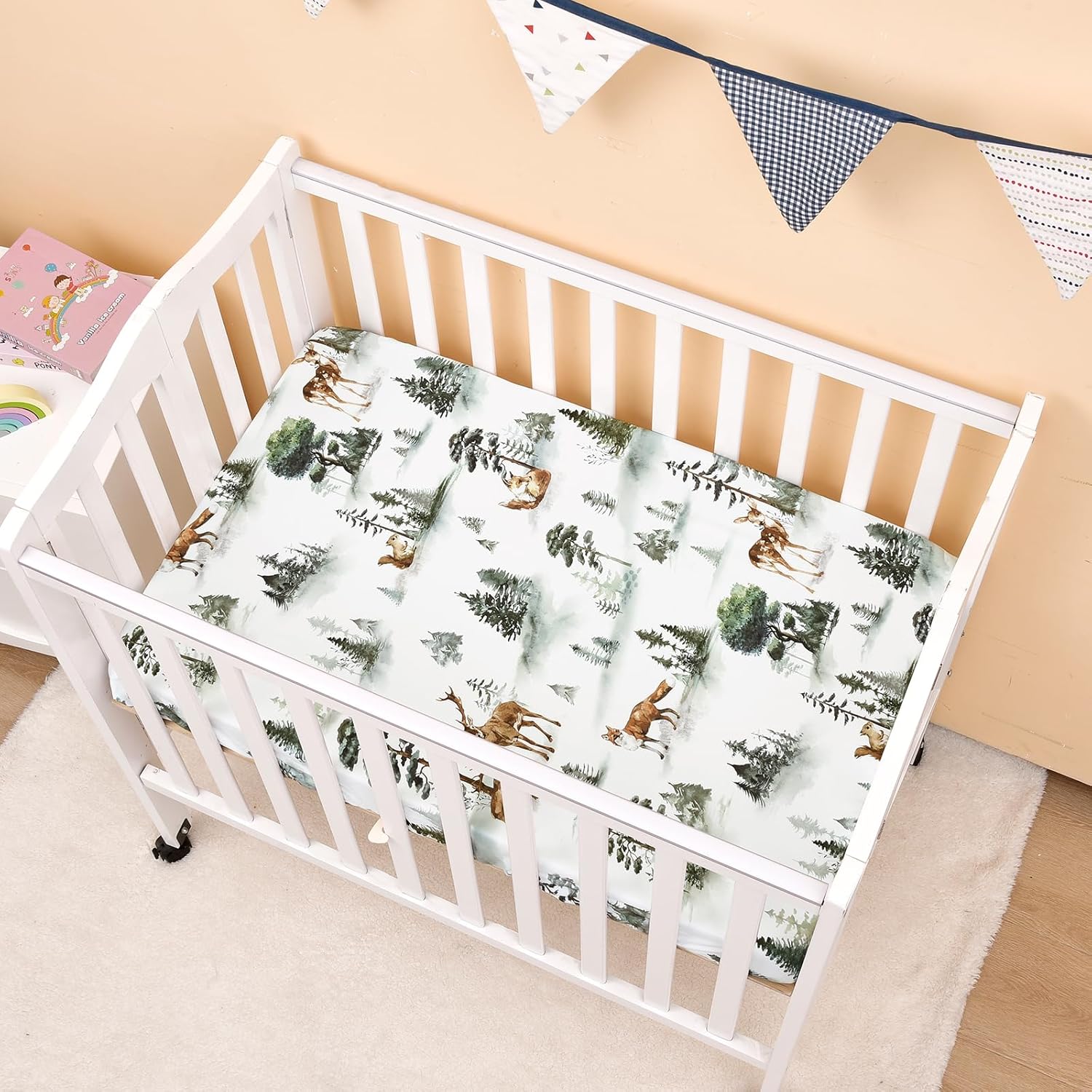 PHF Paquete de 3 sábanas suaves para cuna, sábanas sedosas de Woodland Pack N Play para bebés, niños y niñas, ajuste universal para colchones Pack N
