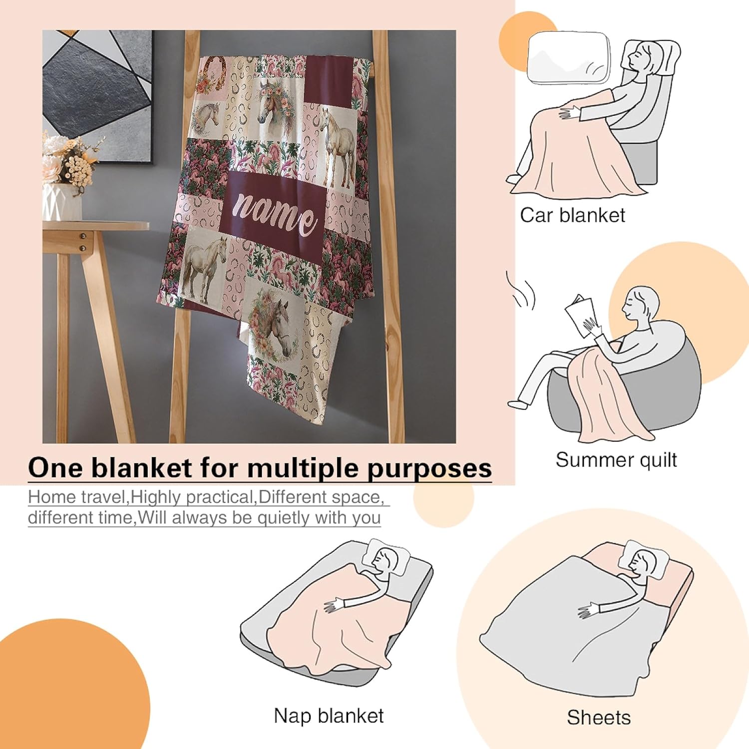 Manta de franela de forro polar personalizada con estampado de caballos, manta de caballo para niñas y mujeres, regalo para amantes de los caballos,