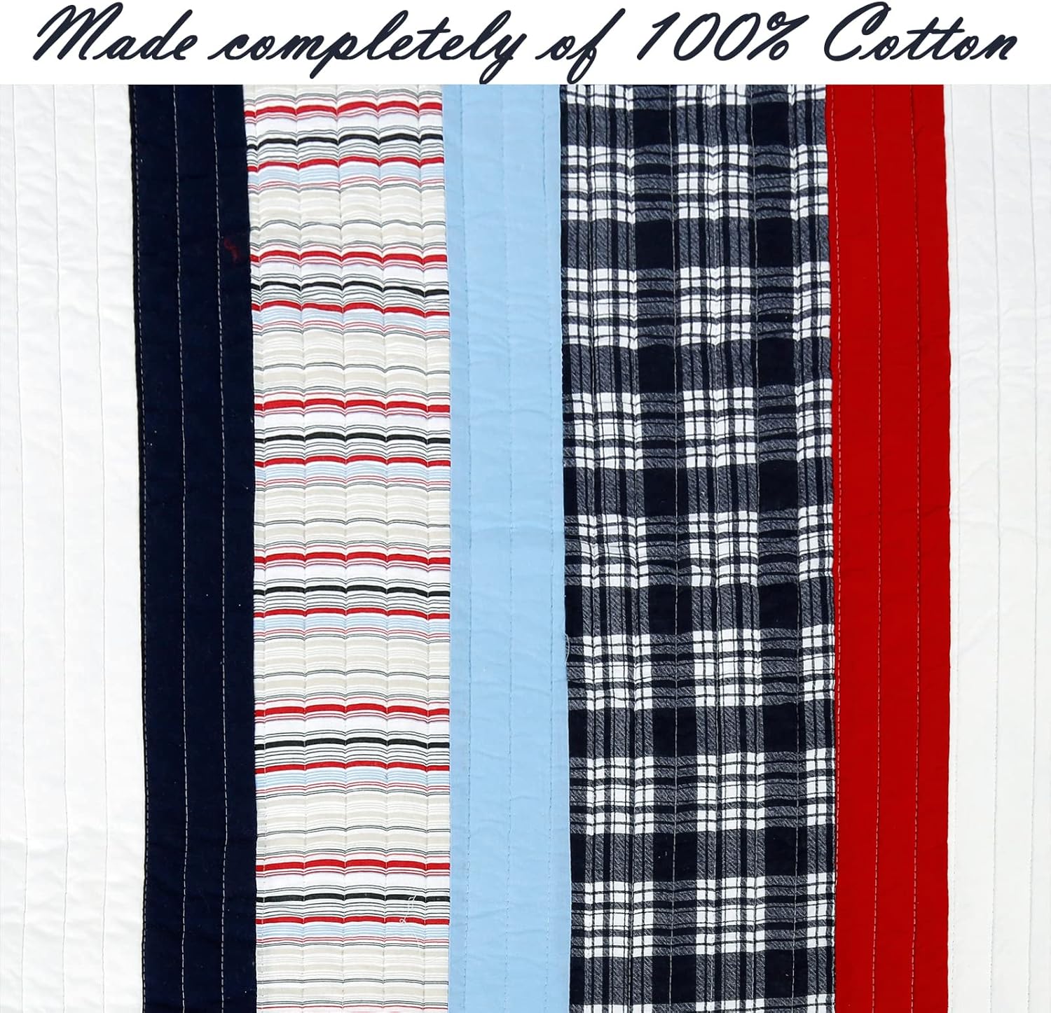 Cozy Line Home Fashions Juego de ropa de cama reversible de 100 % algodón con diseño de rayas rojas y azul marino (Ronnie Varsity, Queen, 3 piezas 1