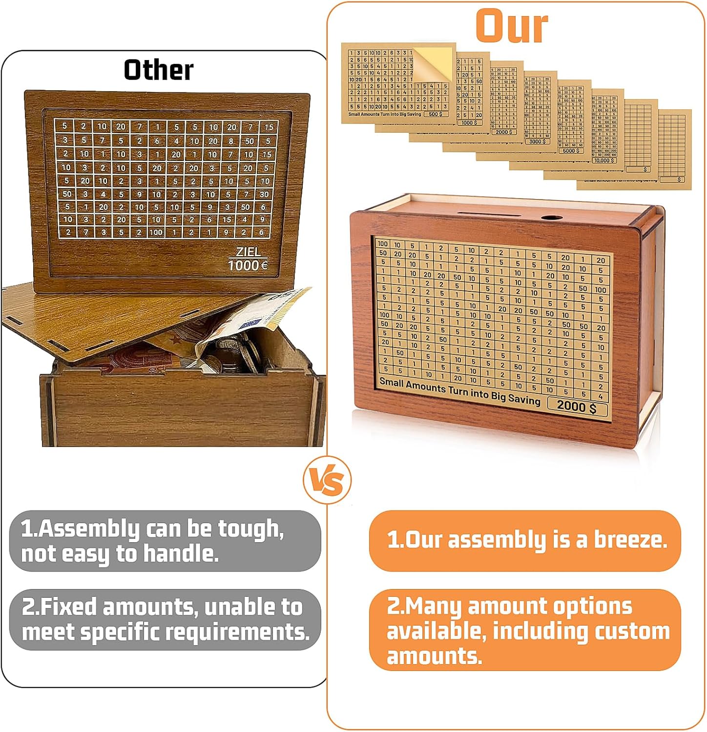 Caja de dinero de madera para niños y adultos, caja de ahorro retro con contador para objetivos de ahorro, ahorro de dinero con cuenta regresiva y