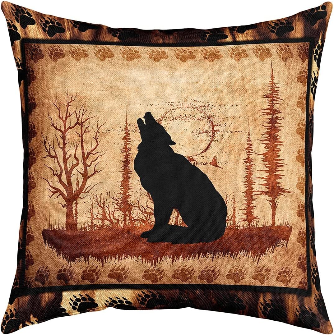 Juego de 4 fundas de almohada vintage de oso, funda de cojín de caza de ciervos de cabaña para decoración del hogar, sala de estar, funda de cojín