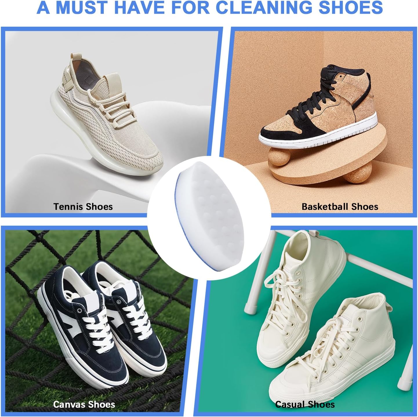 Limpiador instantáneo de suela y zapatillas, esponja elipse de doble cara premium perfecta para la limpieza de zapatos
