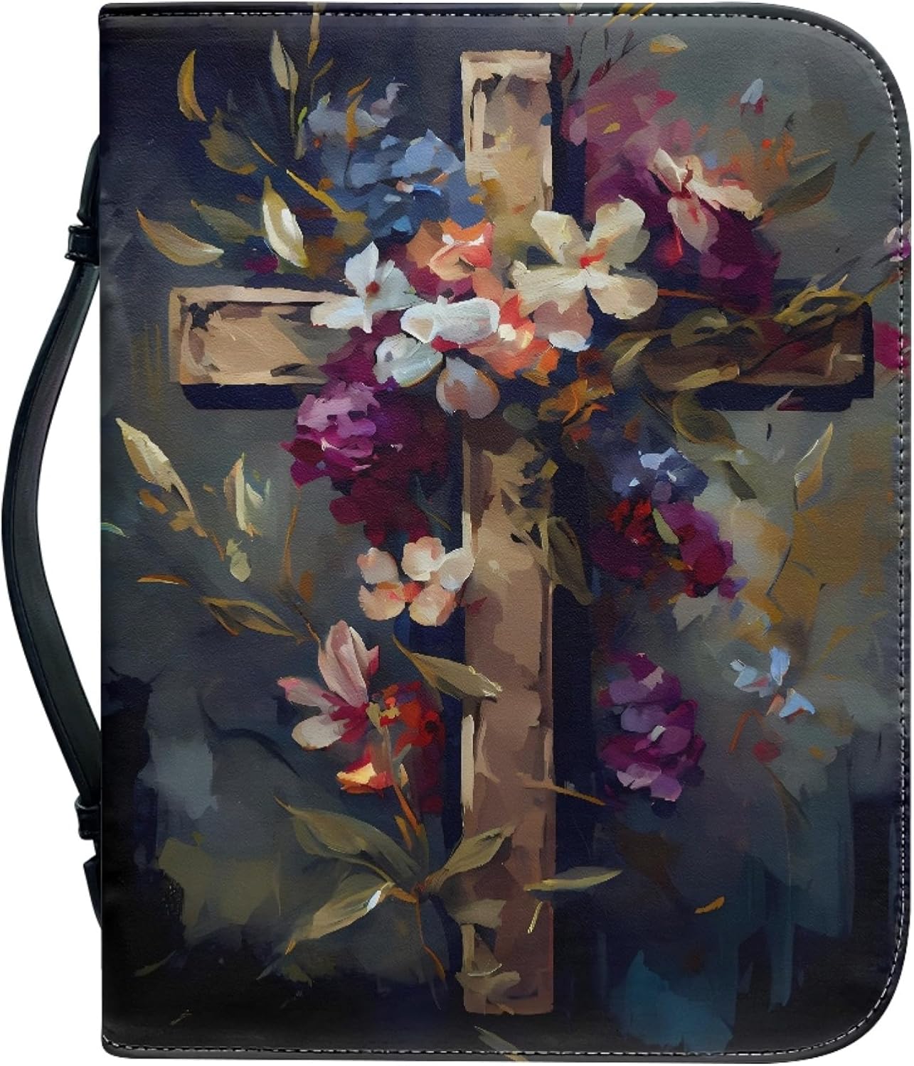 ZOCAVIA Funda de cuero para la Biblia con estampado floral, fundas de transporte para la Biblia para mujeres, con asa y bolsillos con cremallera,