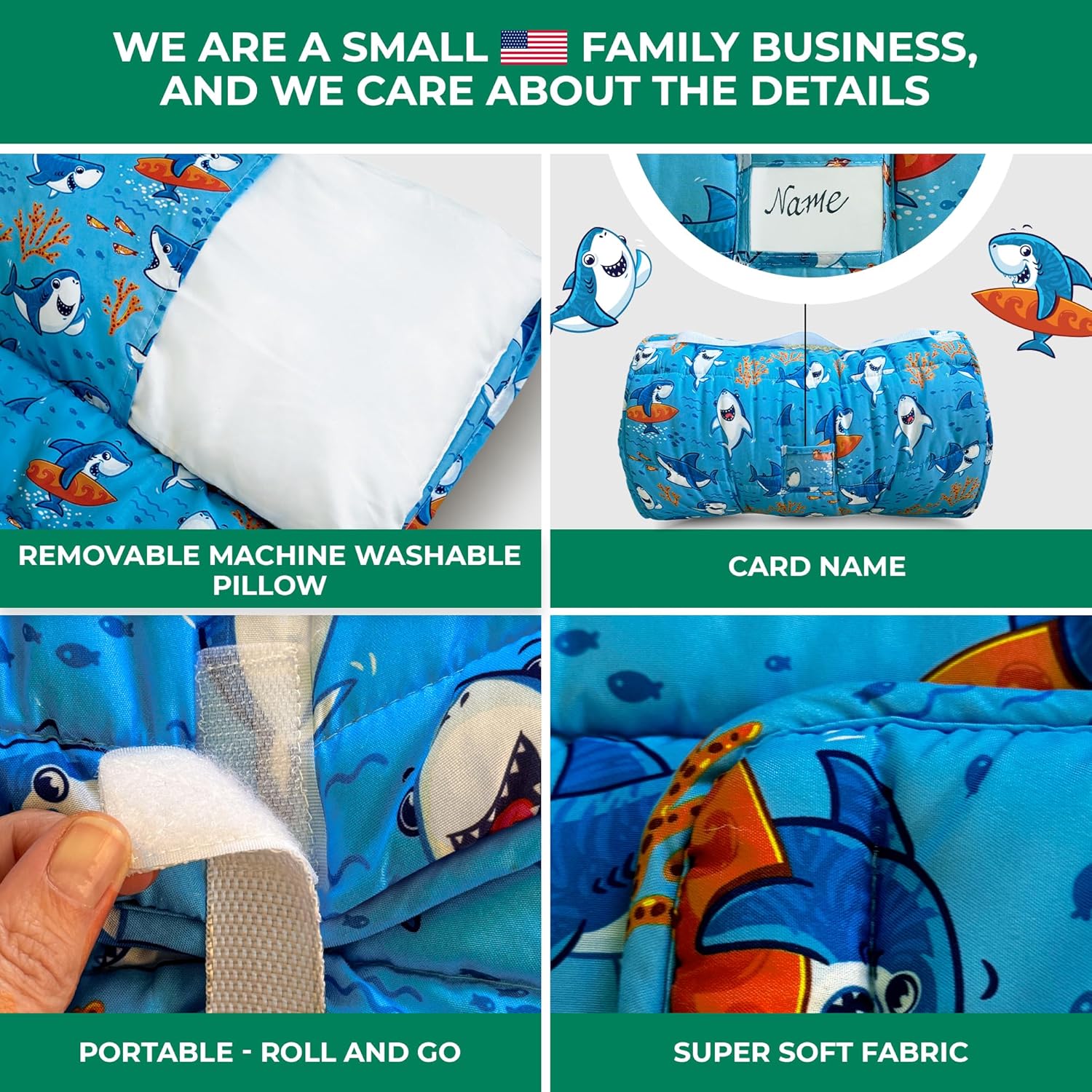 Tapete para siesta para niños pequeños con almohada extraíble, manta ancha. Extra suave, largo saco de dormir enrollado de 55 x 21 pulgadas. Tapete
