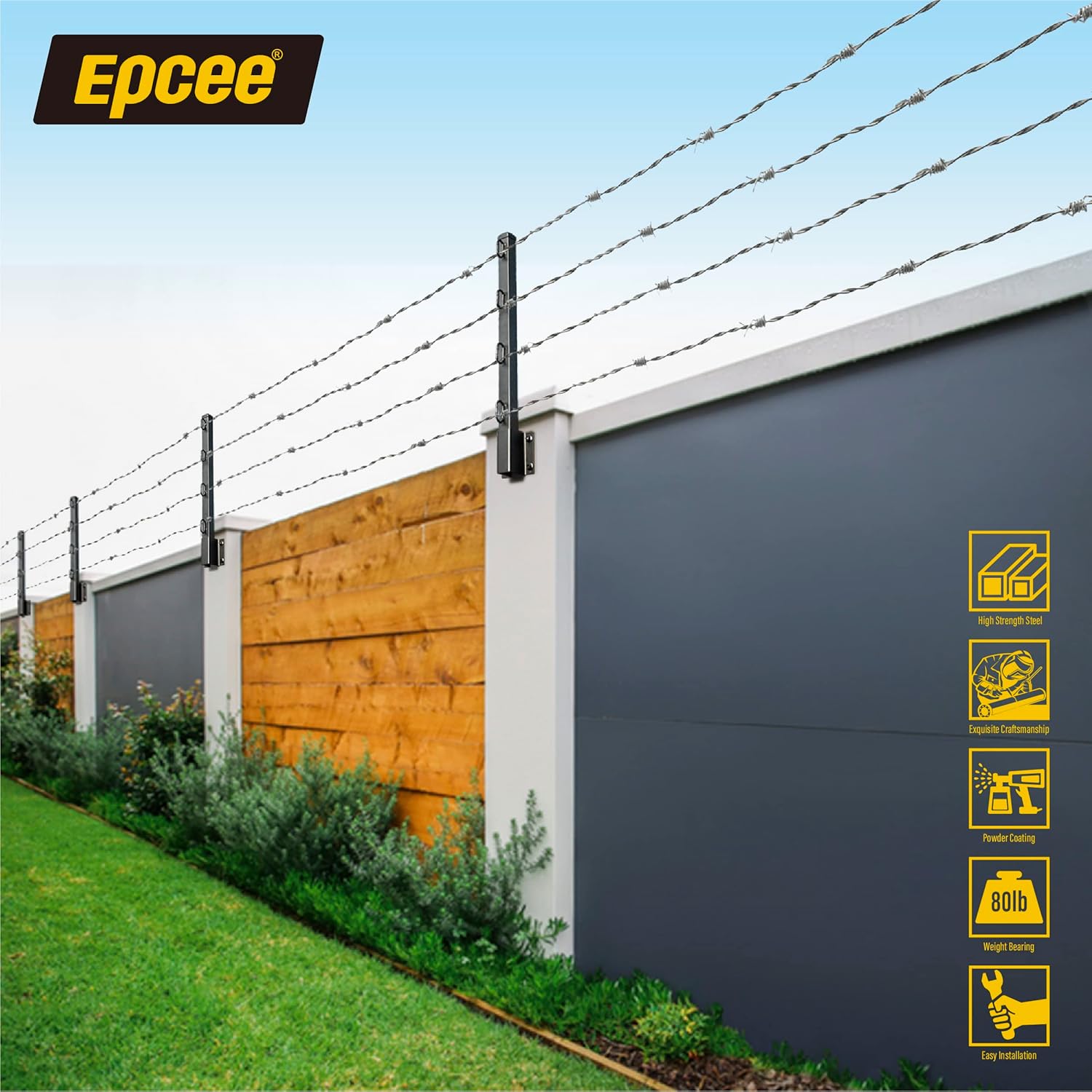 Epcee Extensor de poste de valla, alambre de púas de 23.5 pulgadas, brazo extendido, para cercas exteriores para aumentar la altura, proteger la