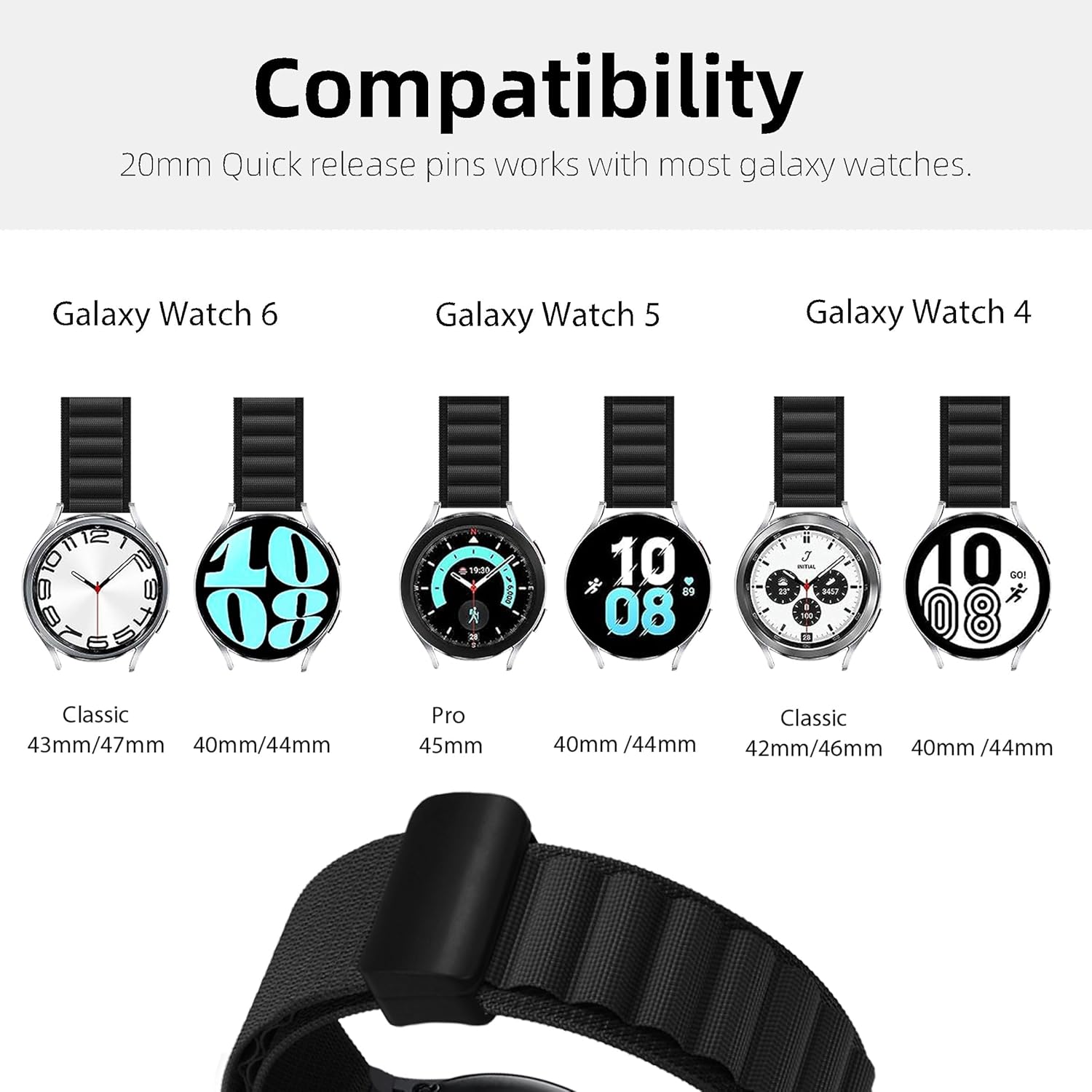 Correa deportiva compatible con Samsung Galaxy Watch 6 Classic de 1.732 pulgadas, 1.654 pulgadas, 1.732 pulgadas, 1.575 pulgadas, correa alpina de