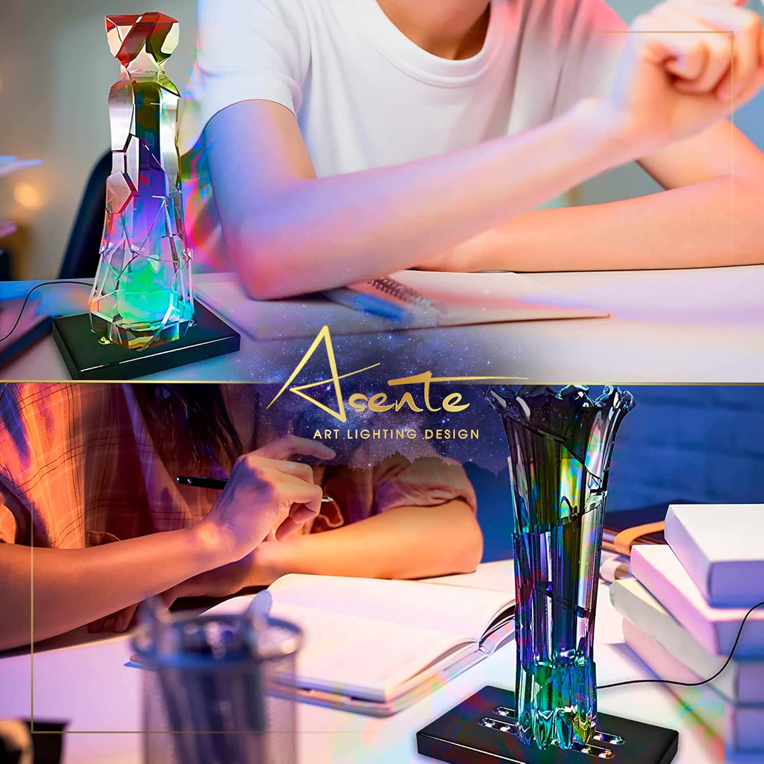 ASENTE Base de luz LED para arte de cristal y vidrio, base de pantalla LED redonda con luces blancas brillantes, luz artística a pilas – Base de