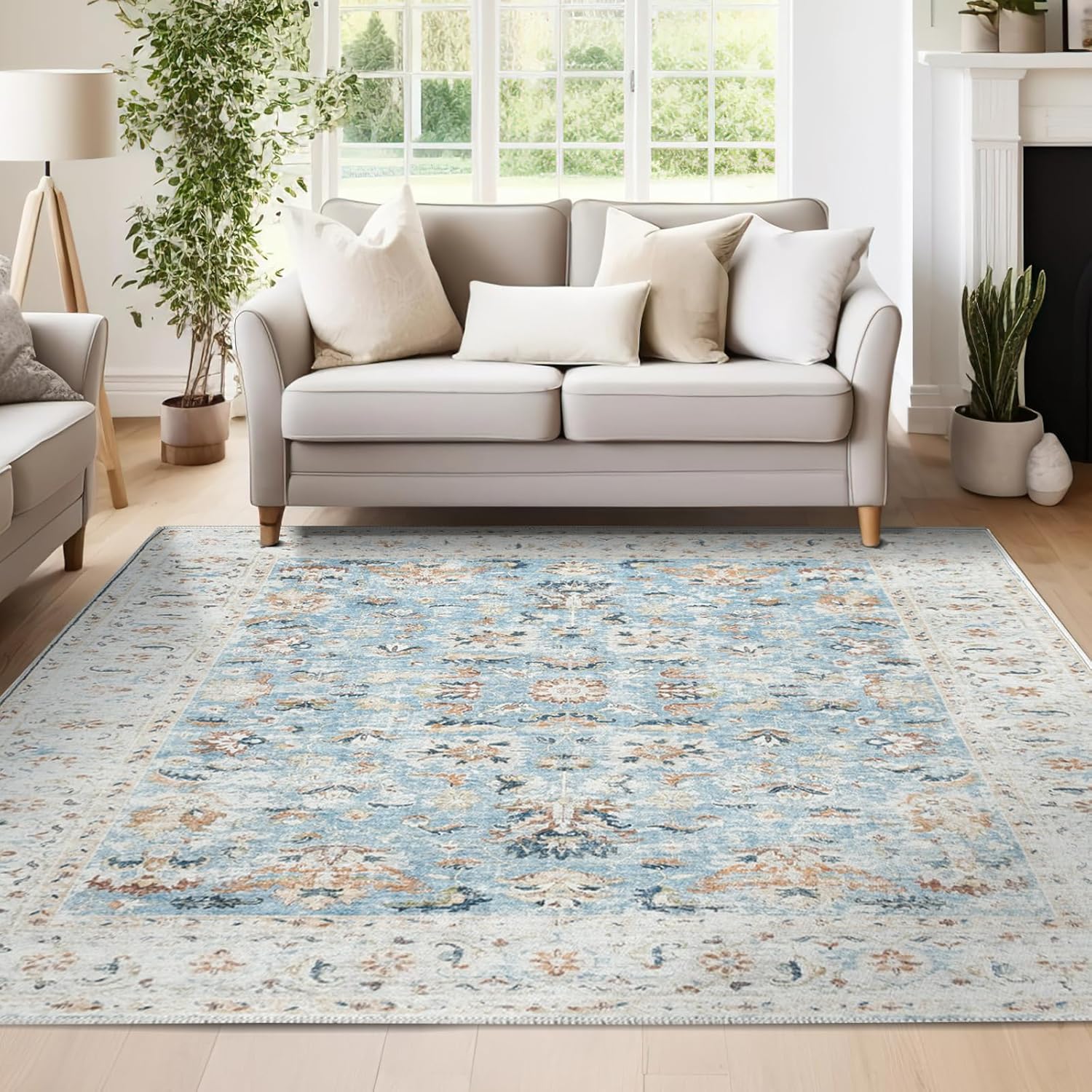 jinchan Alfombra de área lavable de 5 x 7 pies, diseño floral bohemio vintage de pelo bajo, delgada, antideslizante, no desprende pelo, para cocina,
