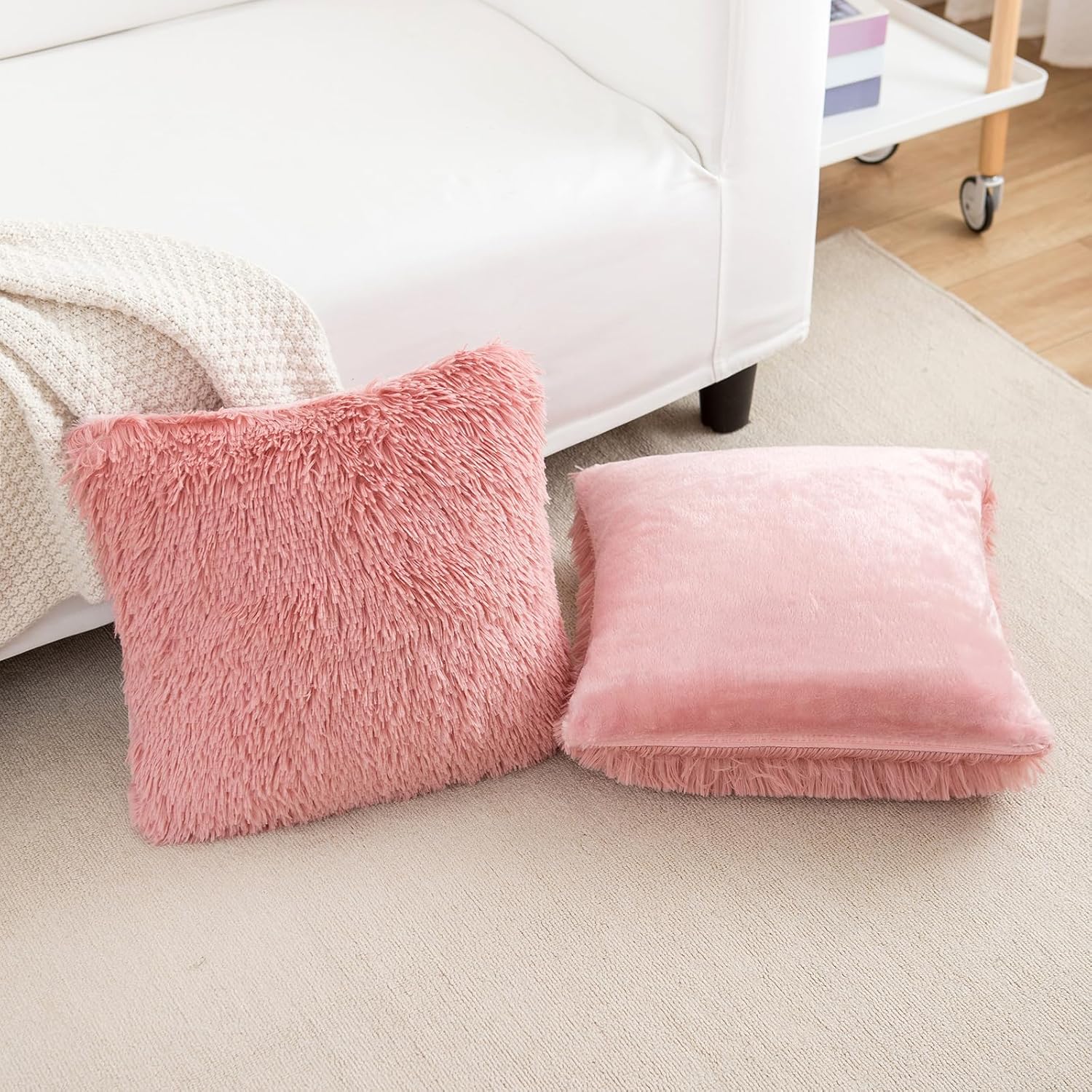 BBiggood Juego de 2 fundas de almohada de pelo sintético súper suaves y cómodas, modernas, de lujo, decorativas, para el hogar, dormitorio, sala de