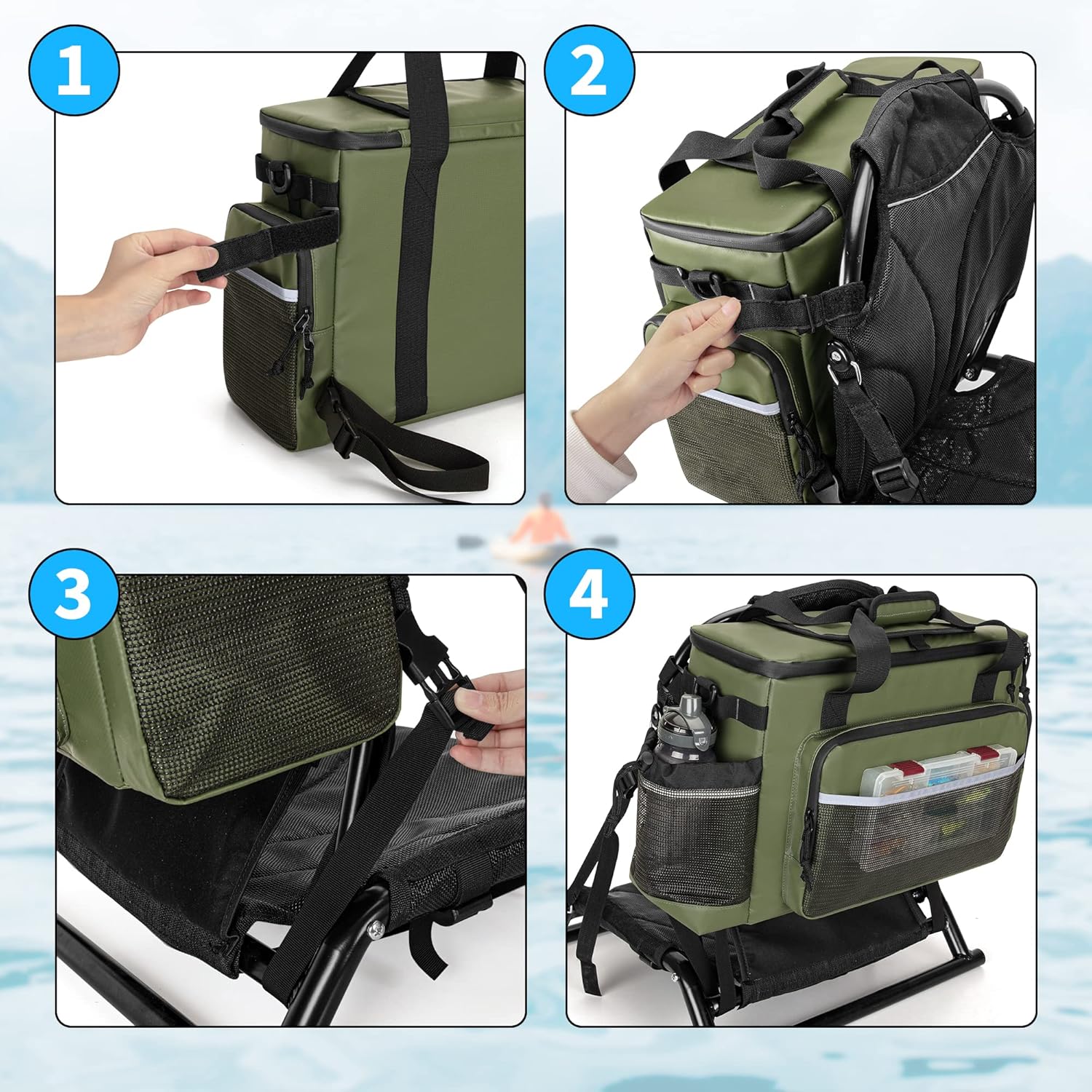 Enfriador de kayak grande, enfriador de kayak impermeable detrás del asiento, bolsa enfriadora para asiento estilo silla de césped, asiento de