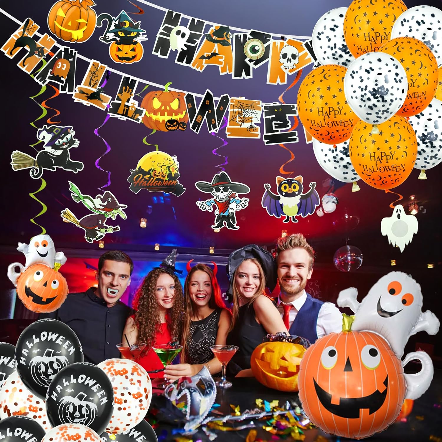 (62 piezas) Decoraciones de fiesta de Halloween para interiores, juego de decoración de globos de Halloween, decoración de globos para porche de