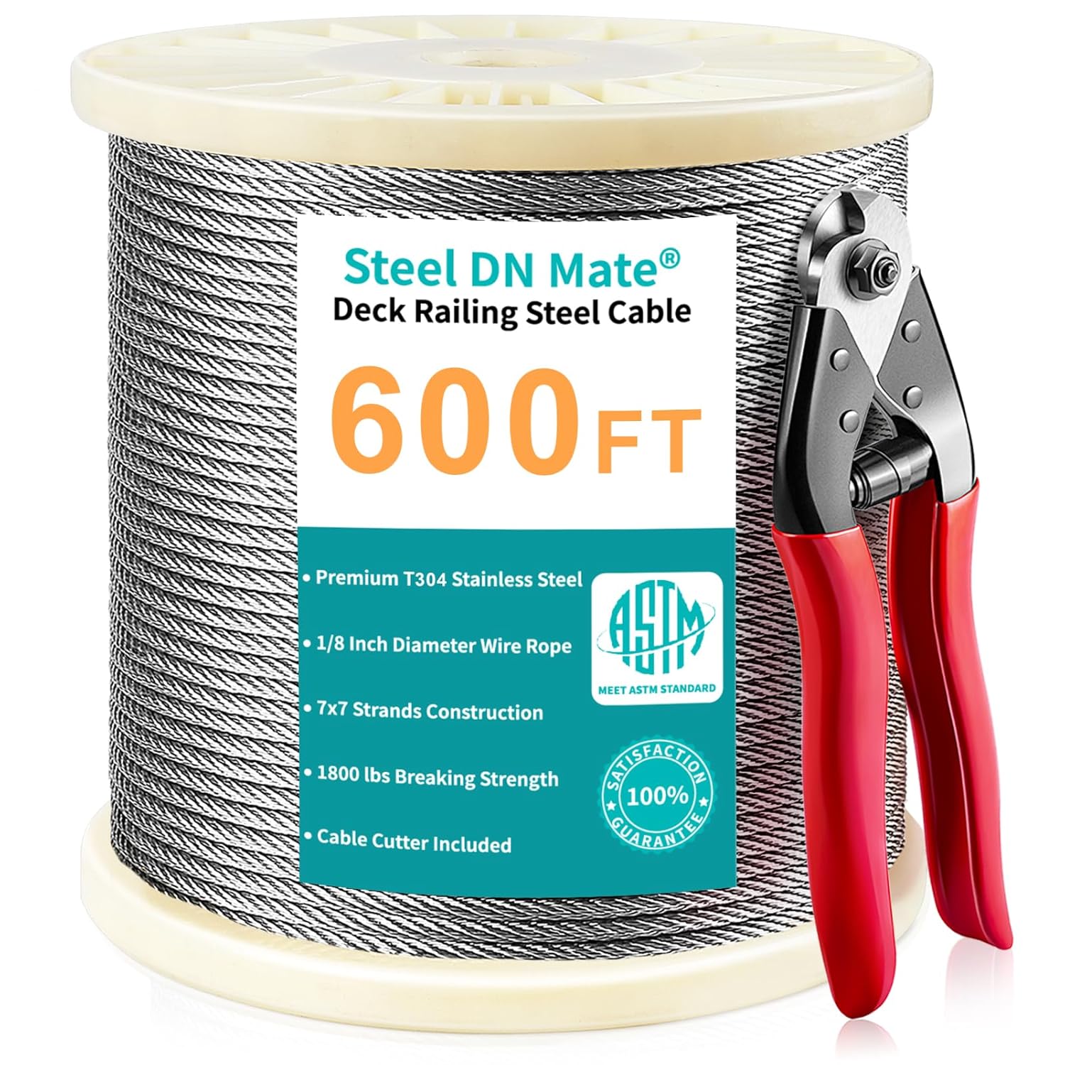 Steel DN Mate Cuerda de alambre de acero inoxidable para aviones de 600 pies de 18 pulgadas para kit de barandilla de cable, cable de barandilla de