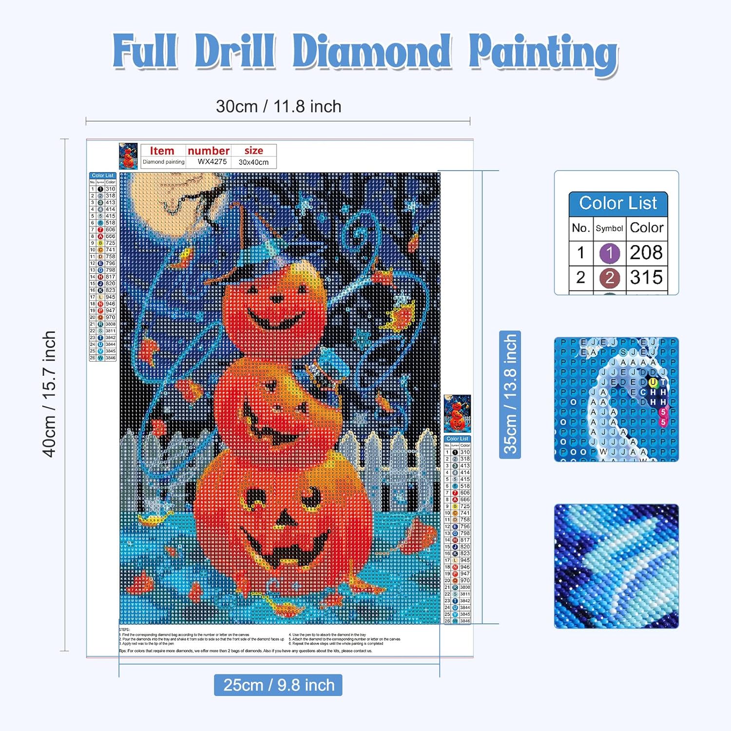 NAIMOER Kits de arte de diamantes de calabaza para adultos, kits de arte de diamantes nocturnos 5D para principiantes, taladro completo para