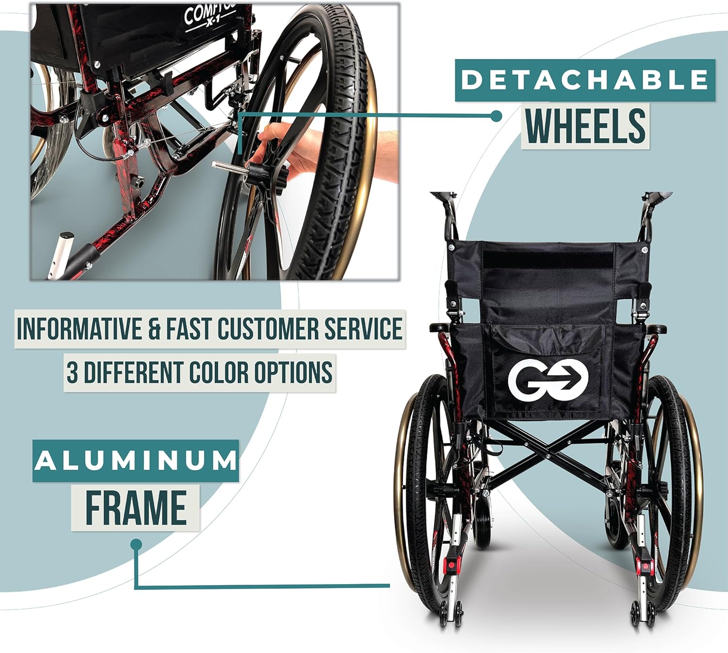 Silla de ruedas autopropulsada plegable y ligera – Sillas de ruedas de transferencia autopropulsadas, ancho de asiento de 17.5 pulgadas, edición