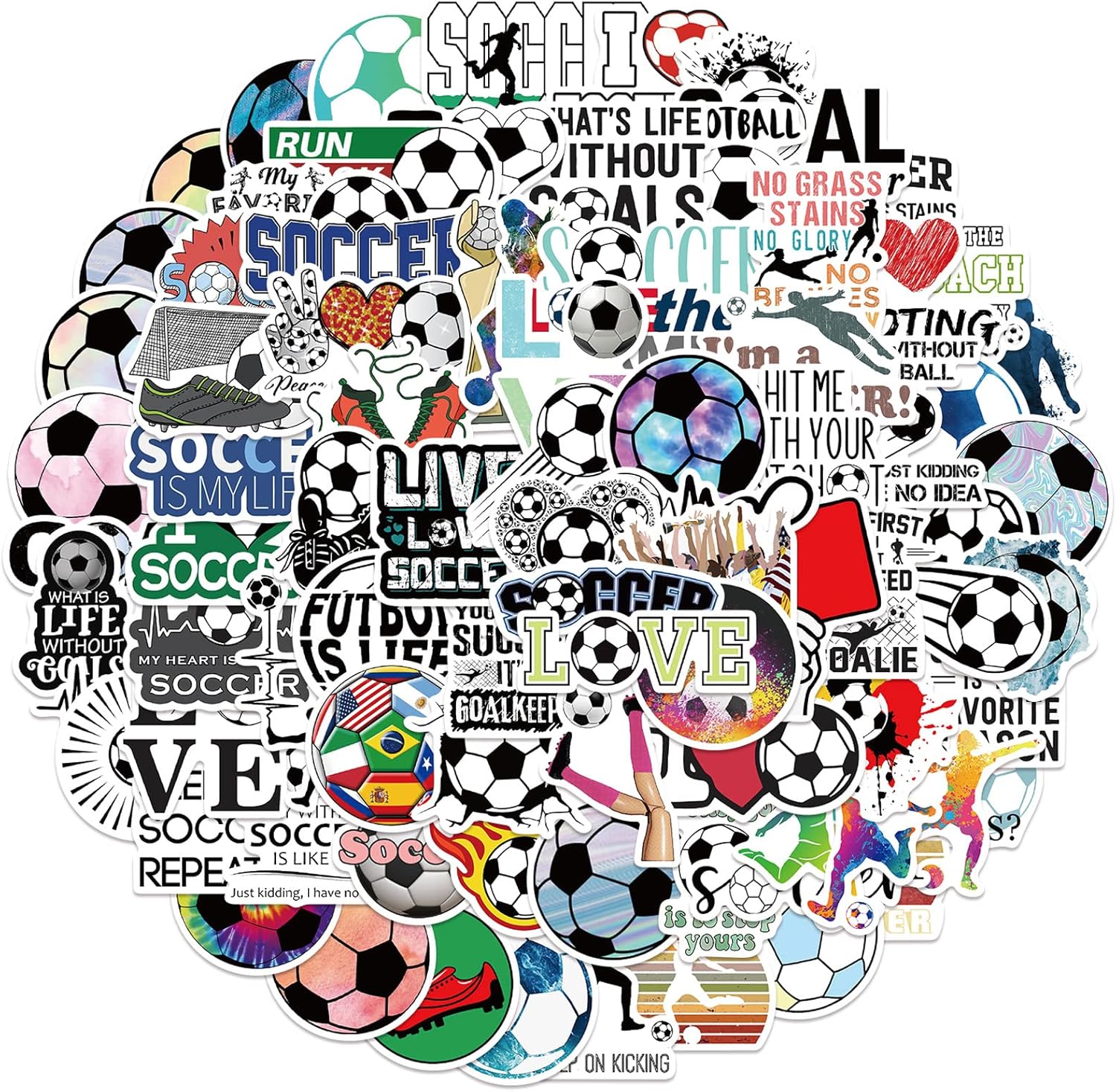 100 calcomanías de fútbol para niños, calcomanías de vinilo impermeables con diseños motivacionales, regalo perfecto para niños, adolescentes y