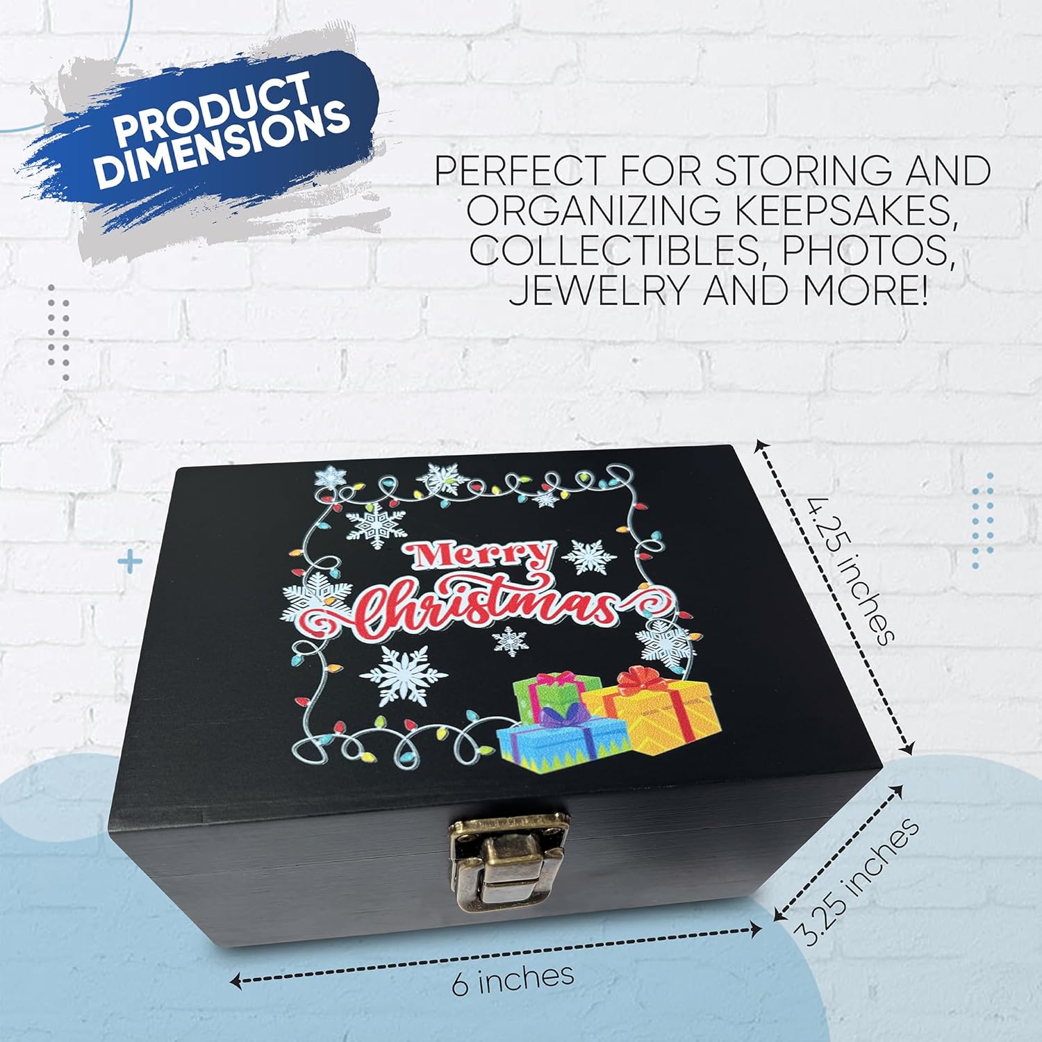 Caja de recuerdos decorativa de Merry Chritmas, caja de almacenamiento de madera negra para Navidad, mujeres, hombres, mamá, papá, fiestas de