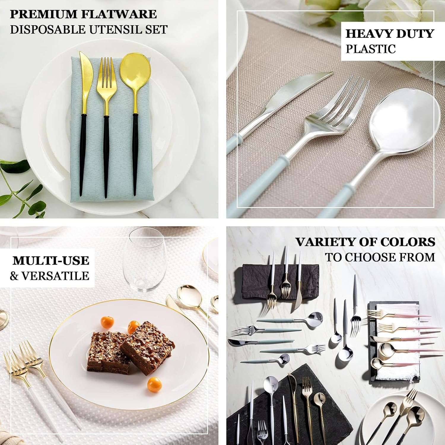 Efavormart – Juego de 24 utensilios de tenedorcuchara de plástico dorado metálico de 6 pulgadas, cubiertos desechables modernos y resistentes