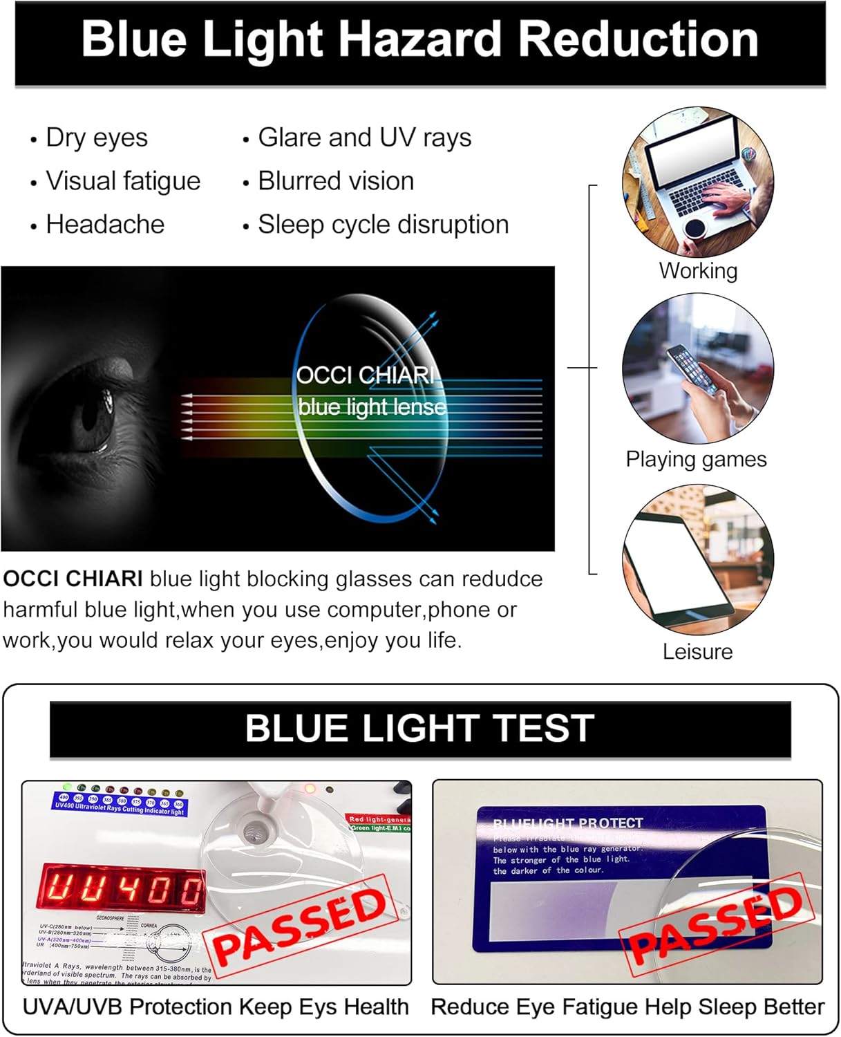 OCCI CHIARI Lentes de lectura bifocales para mujer con bloqueo de luz azul 1.0, 1.5, 2.0, 2.5, 3.0, 3.5