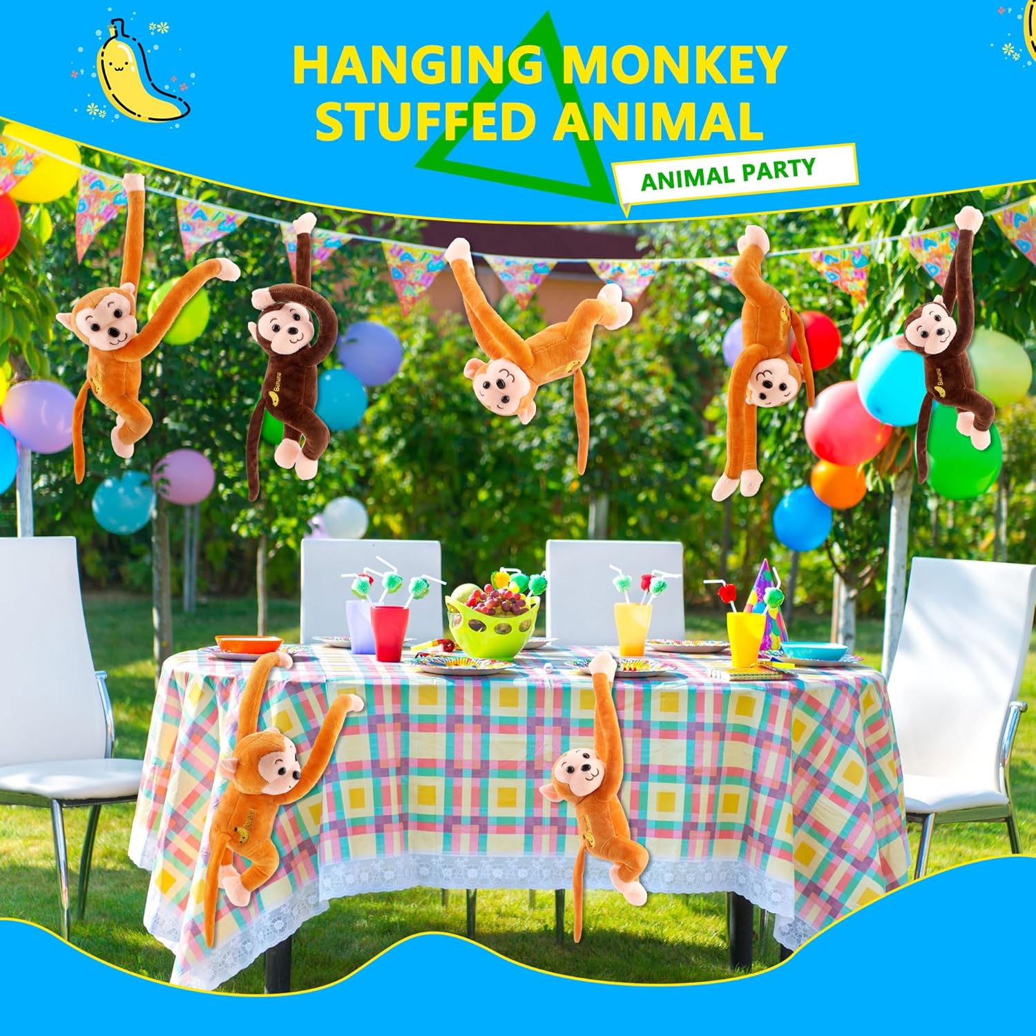 Paquete de 20 monos de peluche colgantes de 18 pulgadas, a granel, realista, lindo mono colgante de felpa para fiesta de animales, Navidad, Pascua,