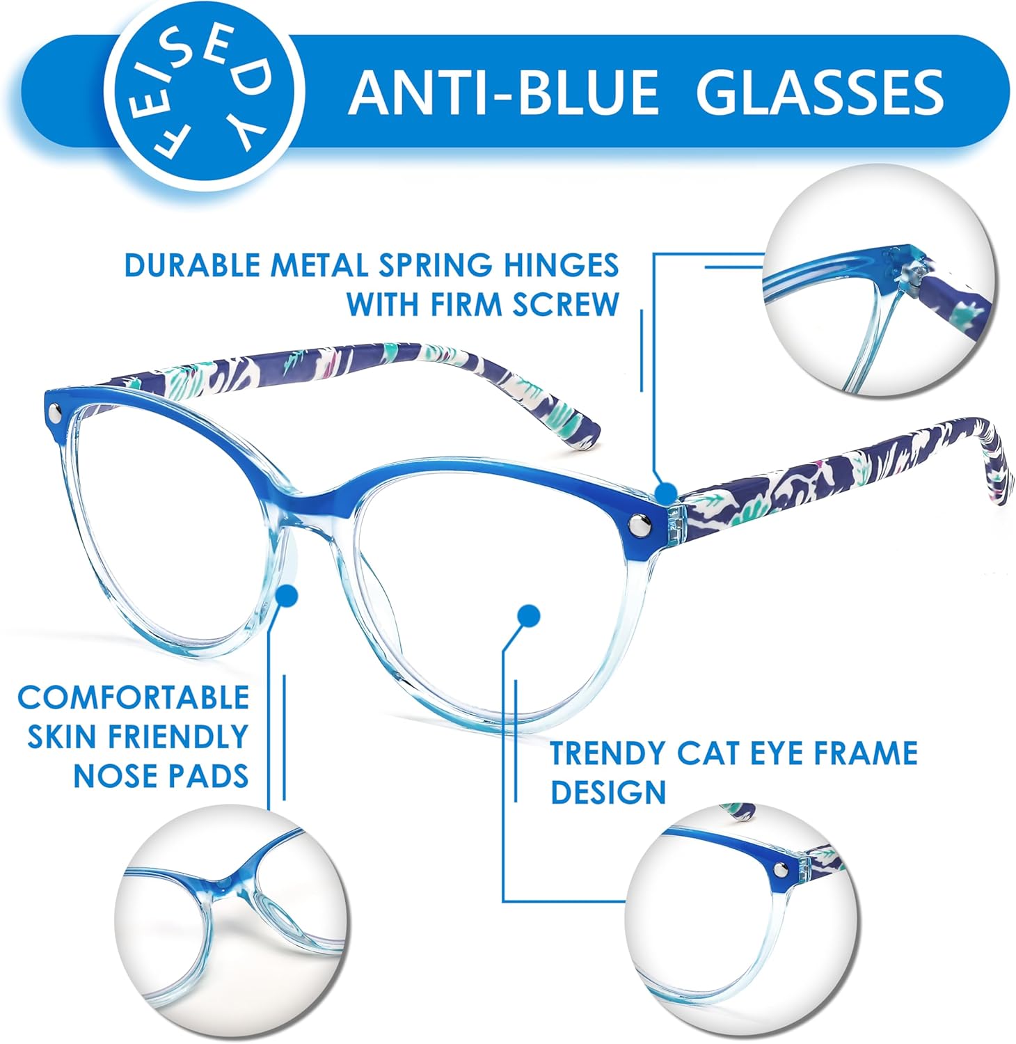 FEISEDY Gafas de lectura ojo de gato bloqueo de luz azul lectores anti fatiga ocular con bisagra de resorte B0043