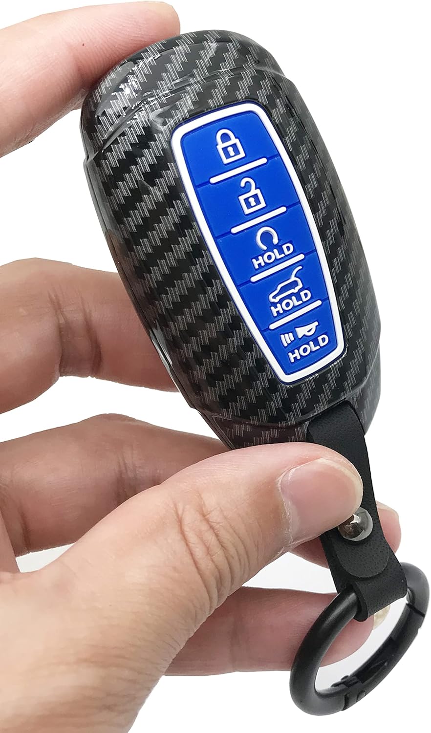 Funda protectora de fibra de carbono ABS con botones de silicona para Hyundai Santa Fe Palisade Kona Elantra GT Veloster 4 botones