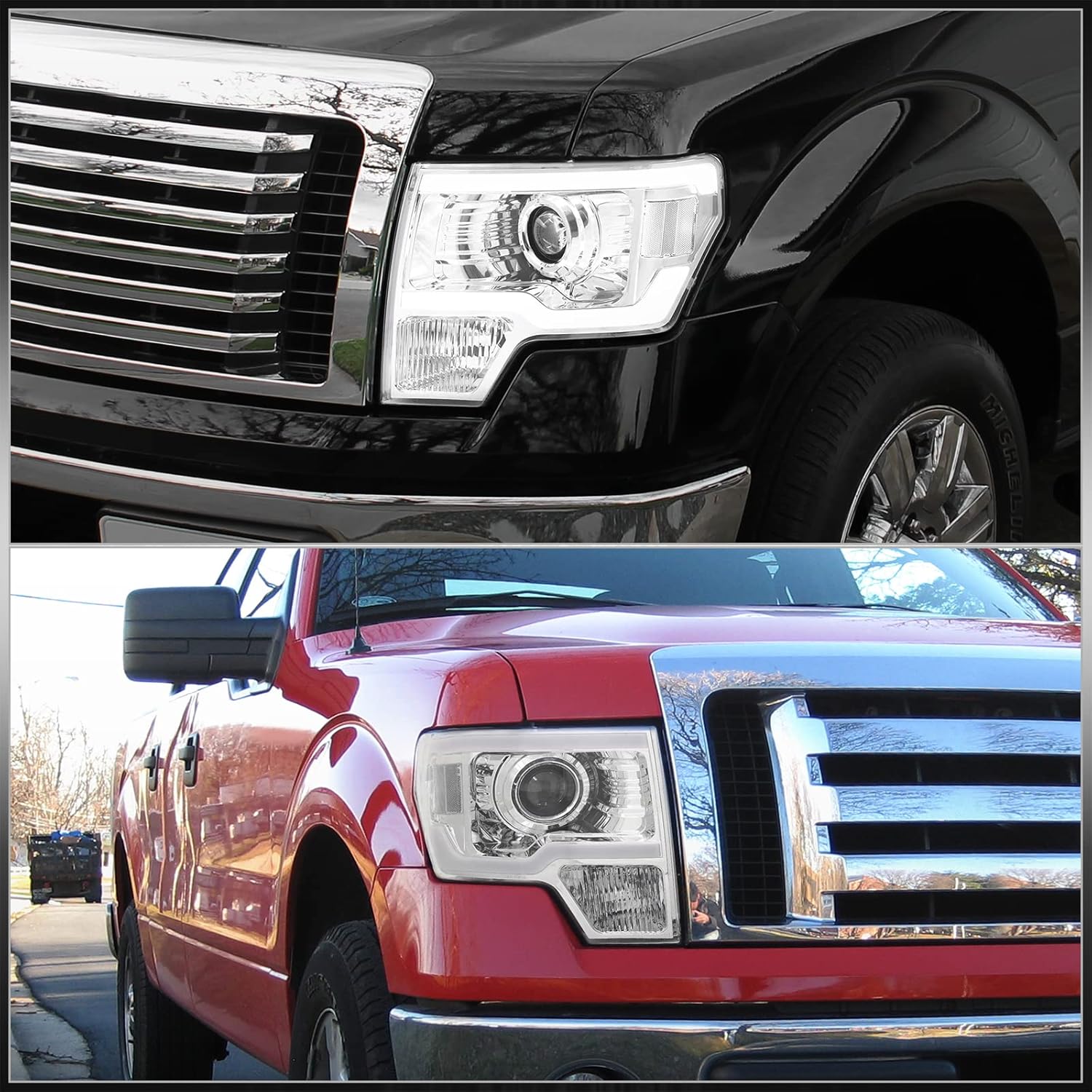 AJP Distributors Carcasa cromada LED DRL Tubo Bar Proyector de conducción Faros Parachoques Lámparas Conjunto Izquierdo+Derecho CompatibleReemplazo