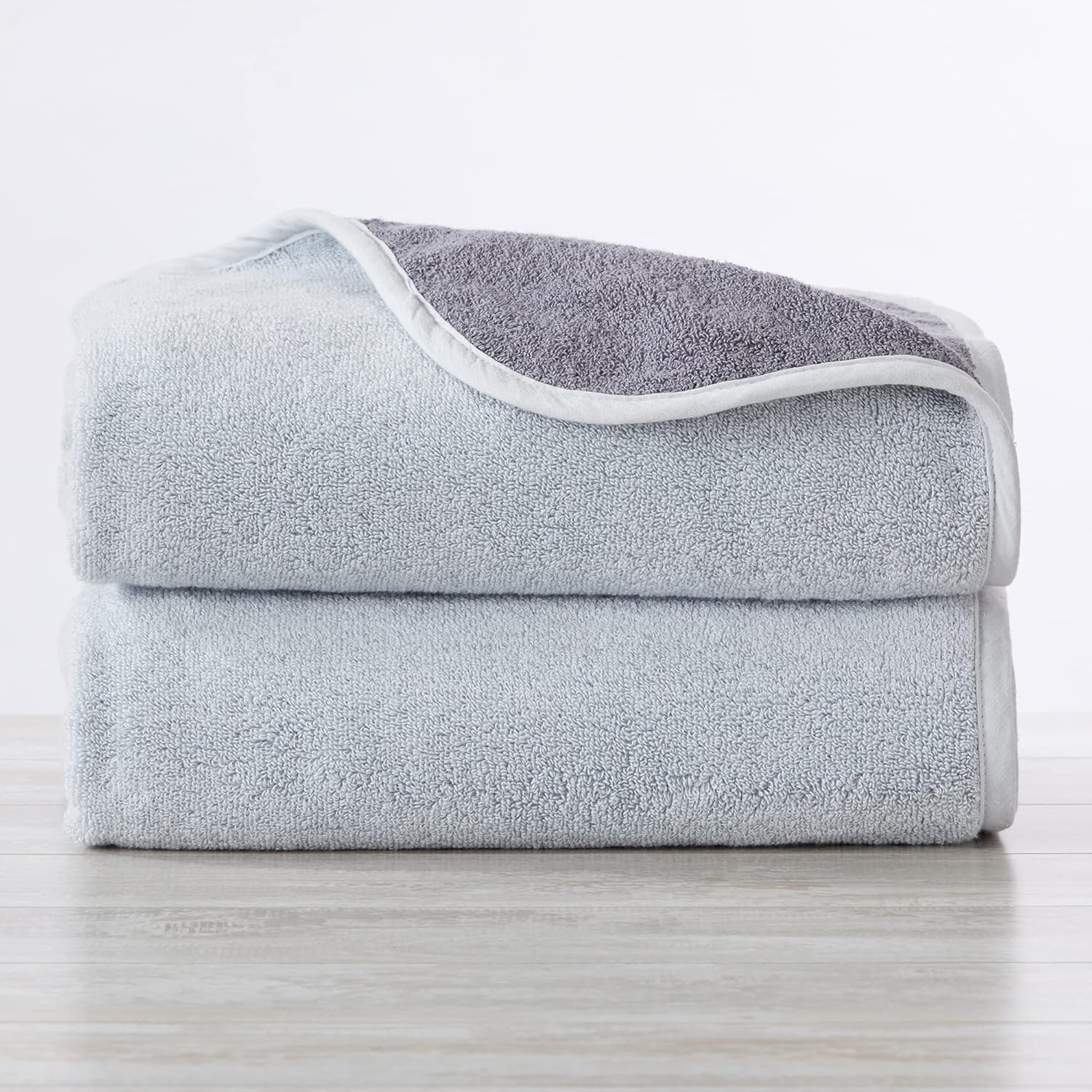 Toallas de baño reversibles de dos tonos 100 % algodón, absorbentes de secado rápido, de felpa de la colección Vanessa (2 unidades), griscarbón