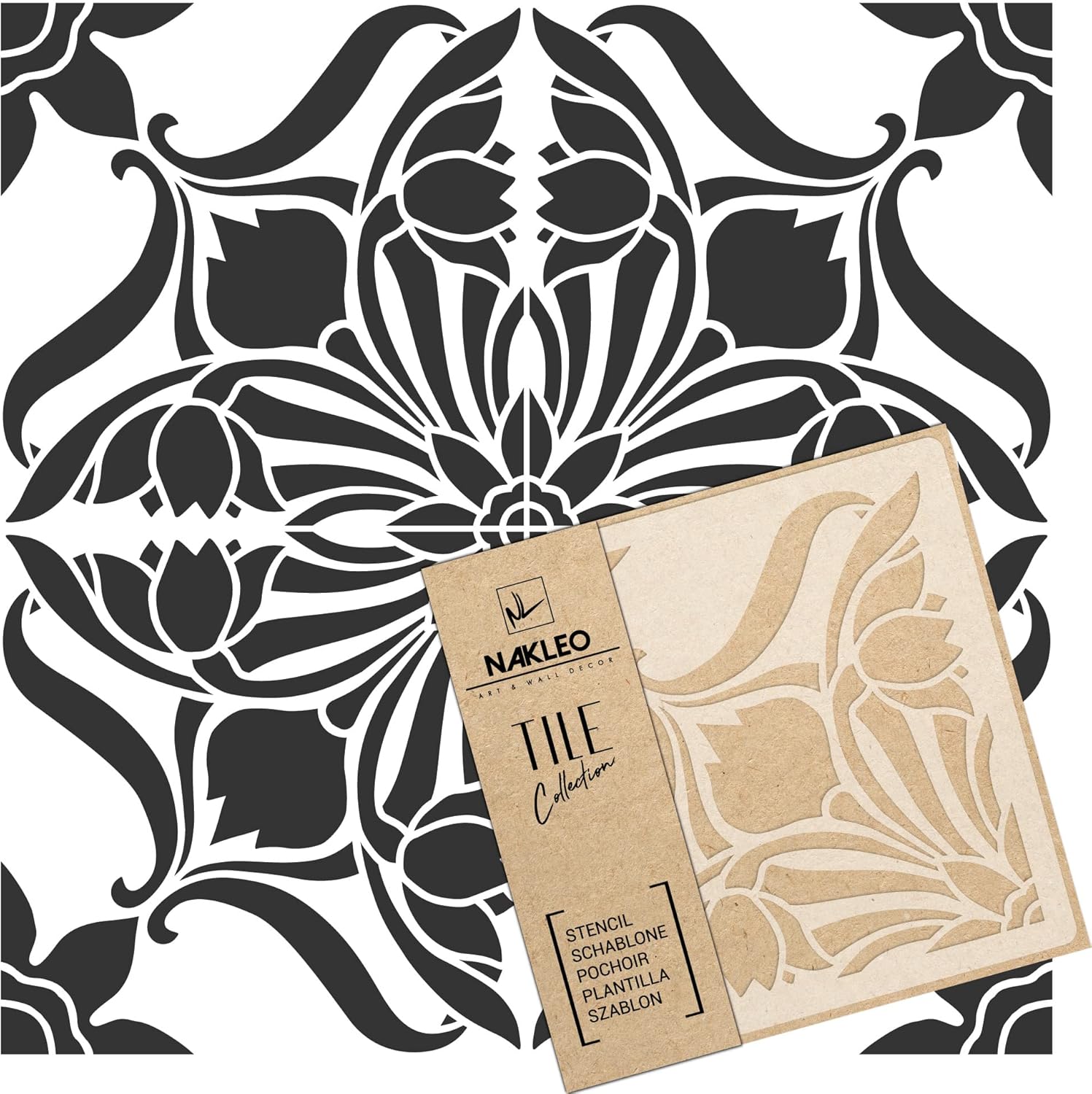 NAKLEO Frontera – Plantilla de plástico reutilizable para azulejos, 5.9 x 5.9 in, 5.9 x 5.9 pulgadas, diseño Art Nouveau Deco Flower 5, geométrico