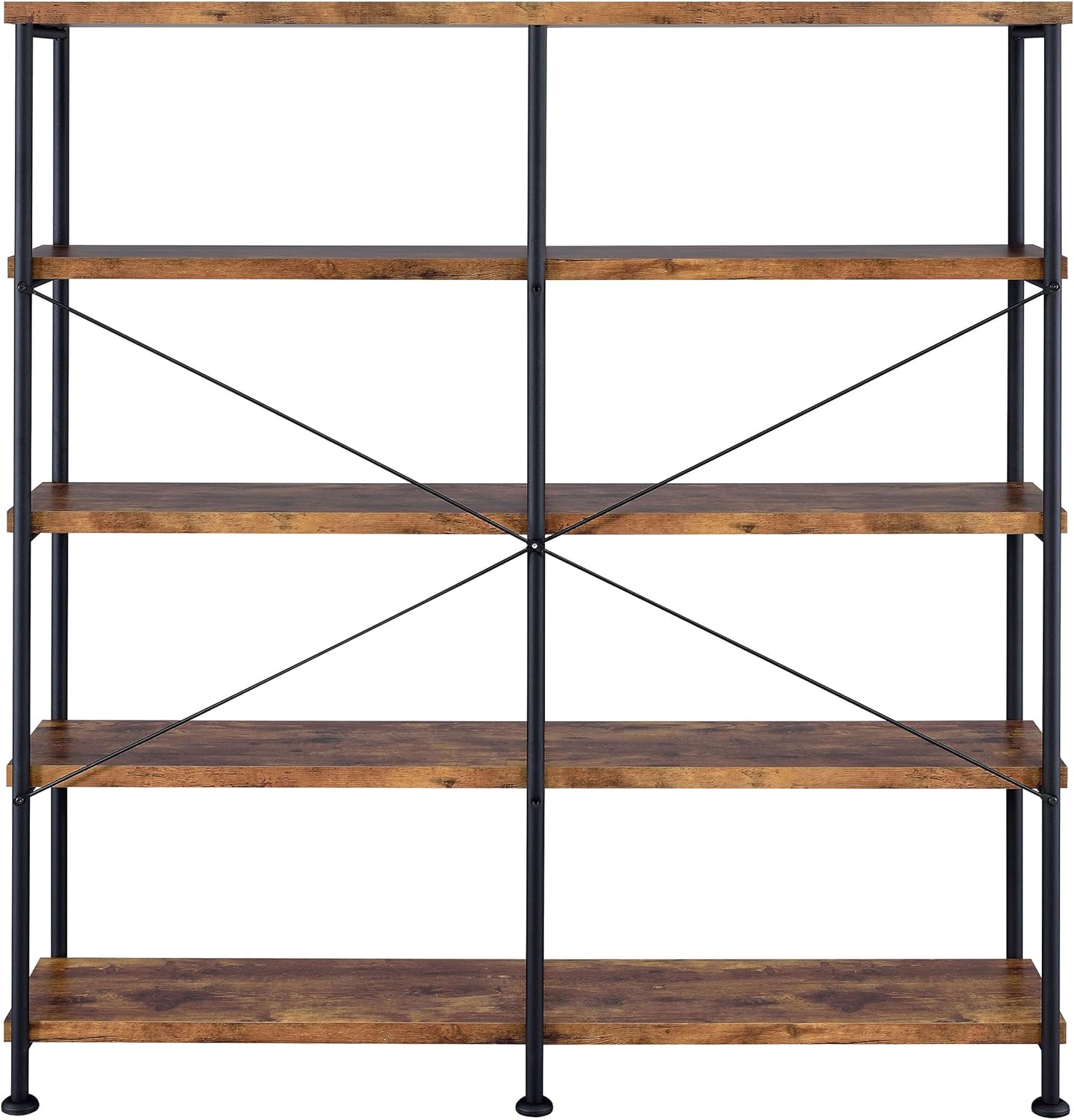 Coaster Analiese Rustic Industrial – Estantería doble de madera con 4 estantes y marco de metal negro, nuez moscada marrón