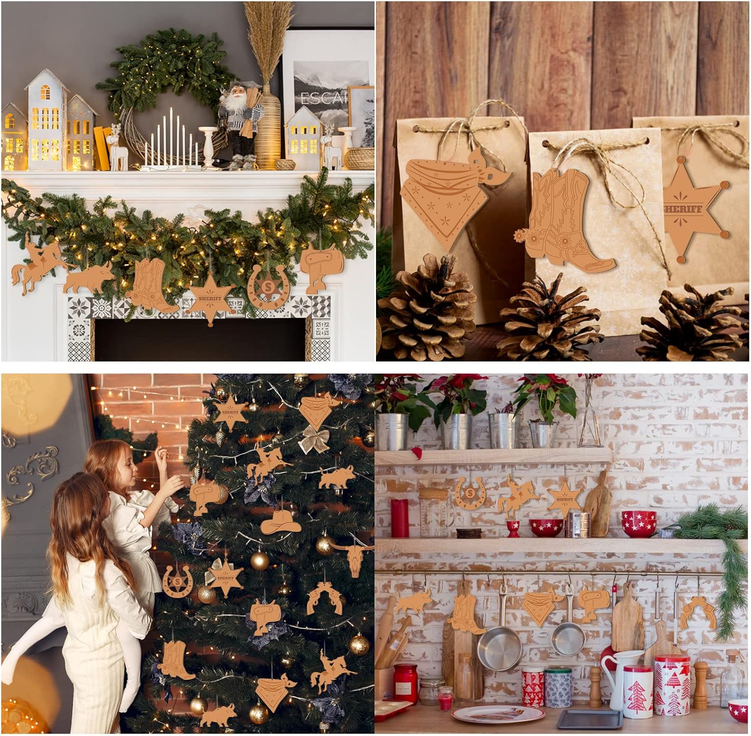 40 piezas de decoraciones colgantes de vaquero occidental para fiesta, adornos de vaquero occidental, adornos de madera de vaquero salvaje, silla de