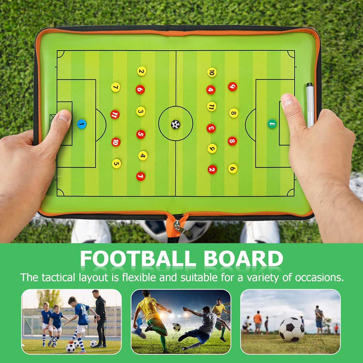RoseFlower Tabla de entrenamiento de fútbol, tablero magnético de estrategia de tácticas de fútbol, portapapeles borrables con imanes y rotulador,