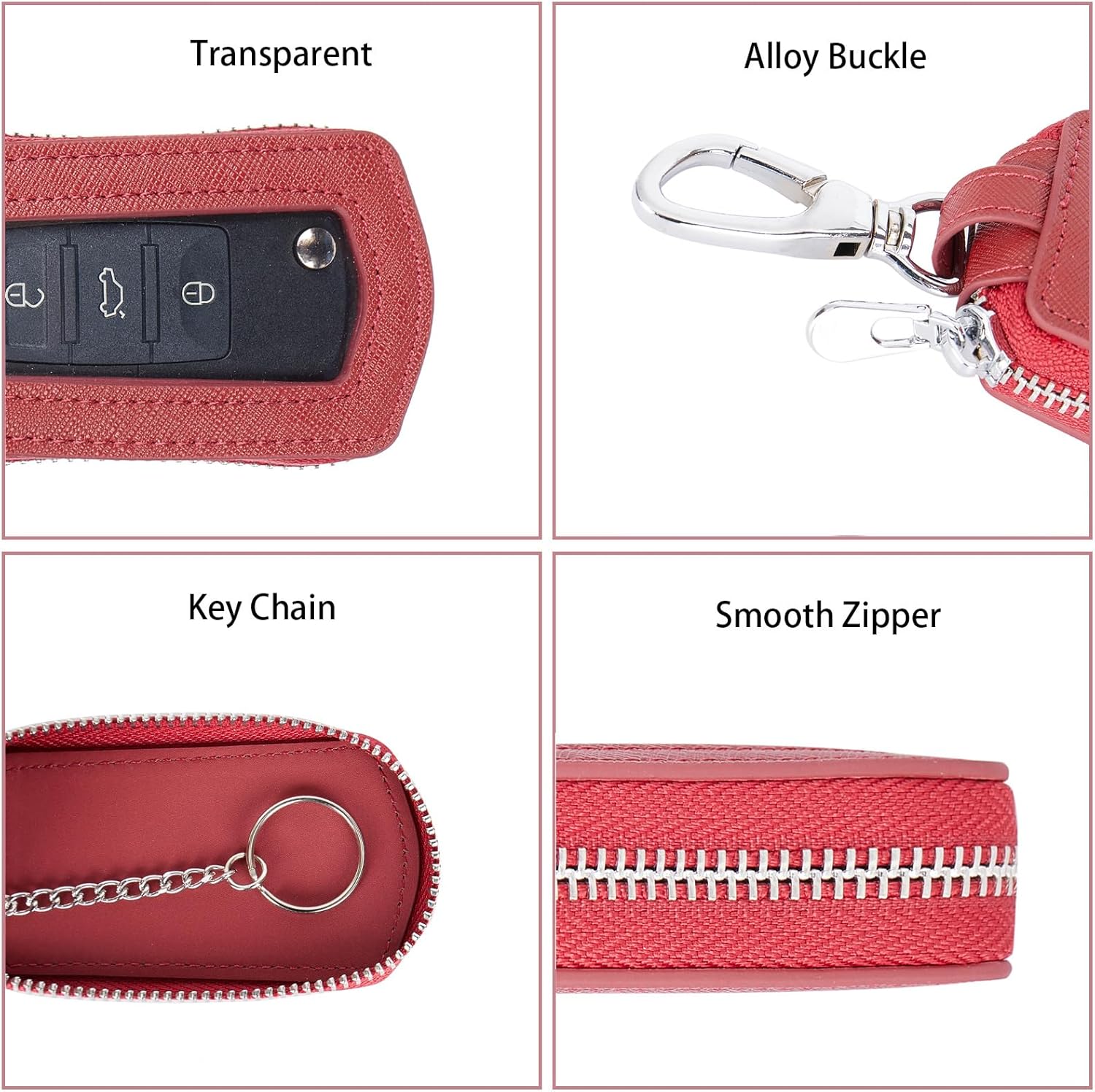 Funda universal para llavero de automóvil de alta calidad, funda de cuero para llavero, protector de llavero, soporte para llavero remoto (borgoña)