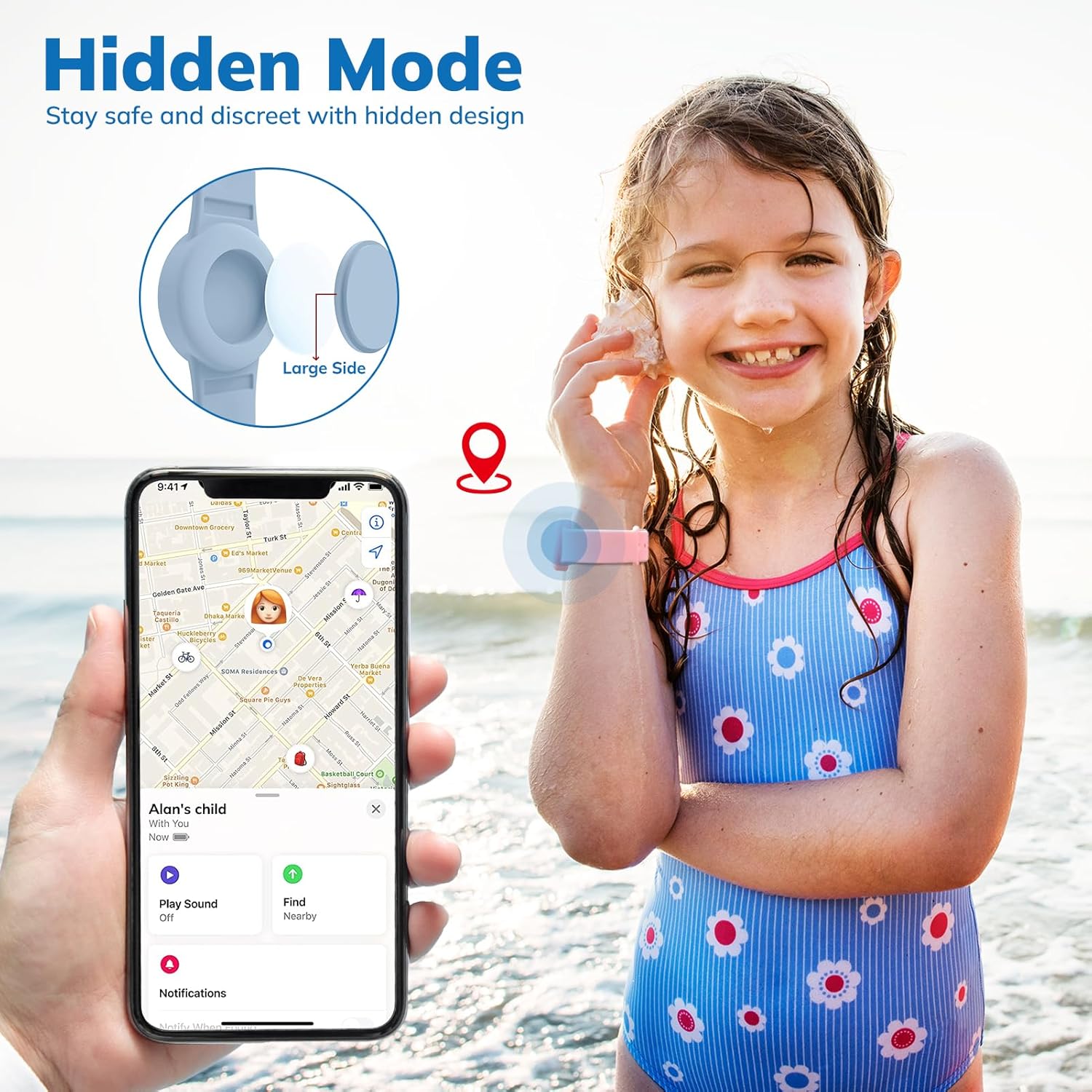 Pulsera impermeable para Airtag para niños (paquete de 2), pulsera de silicona suave oculta para niños, funda completa ligera para rastreador GPS