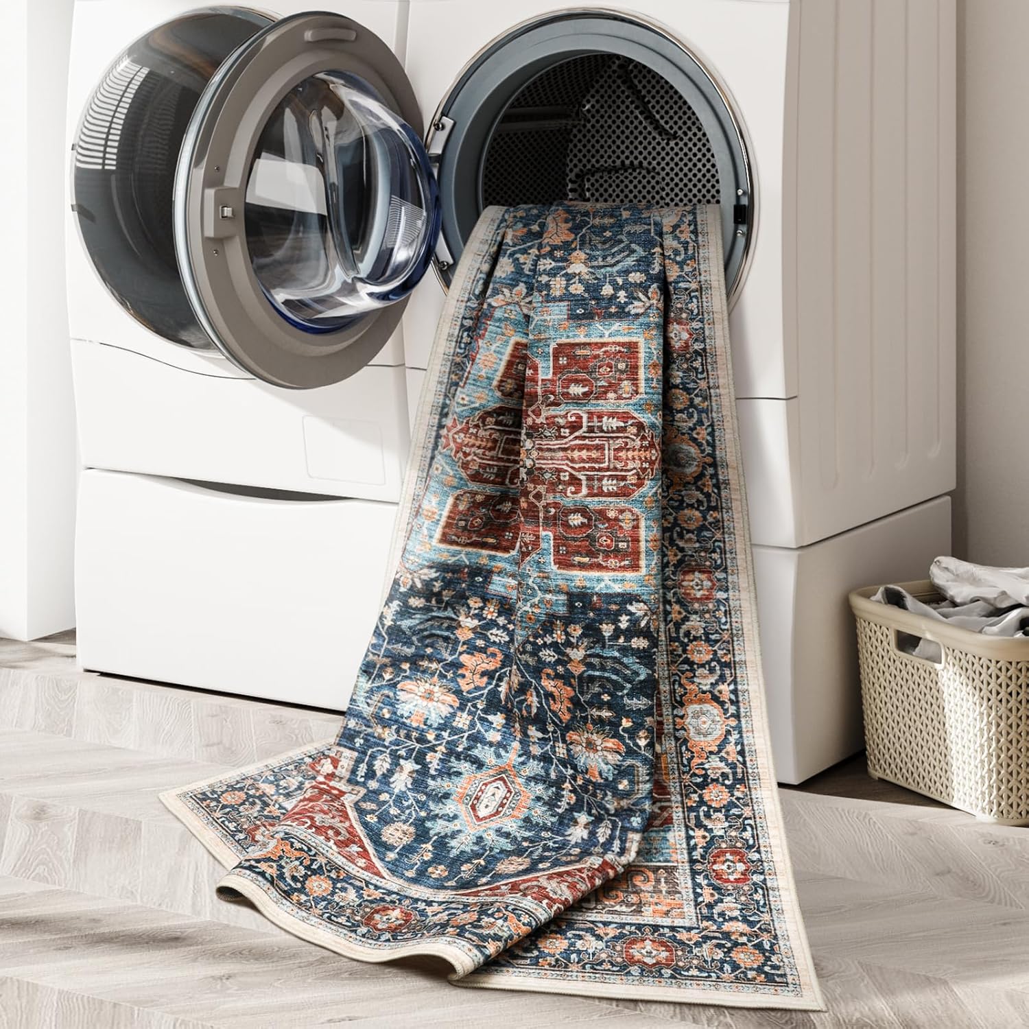 xilixili Alfombra lavable de 8 x 10 pies para sala de estar, resistente a las manchas, con parte trasera antideslizante, ultrafina con medallón