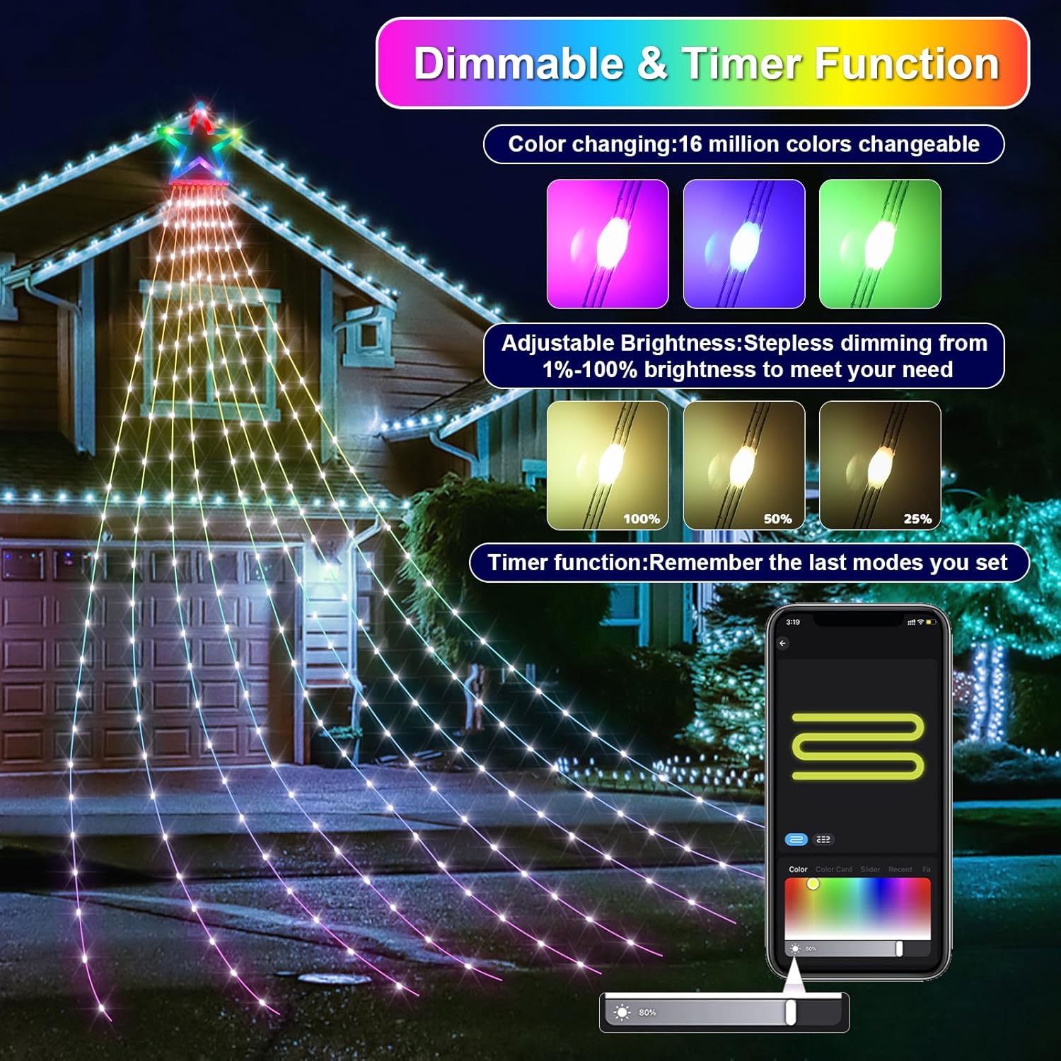 Luces inteligentes de estrella de música de Navidad, 16.4 pies, 330 LED RGB, 9 tiras de luces de Navidad para interiores, cambio de color