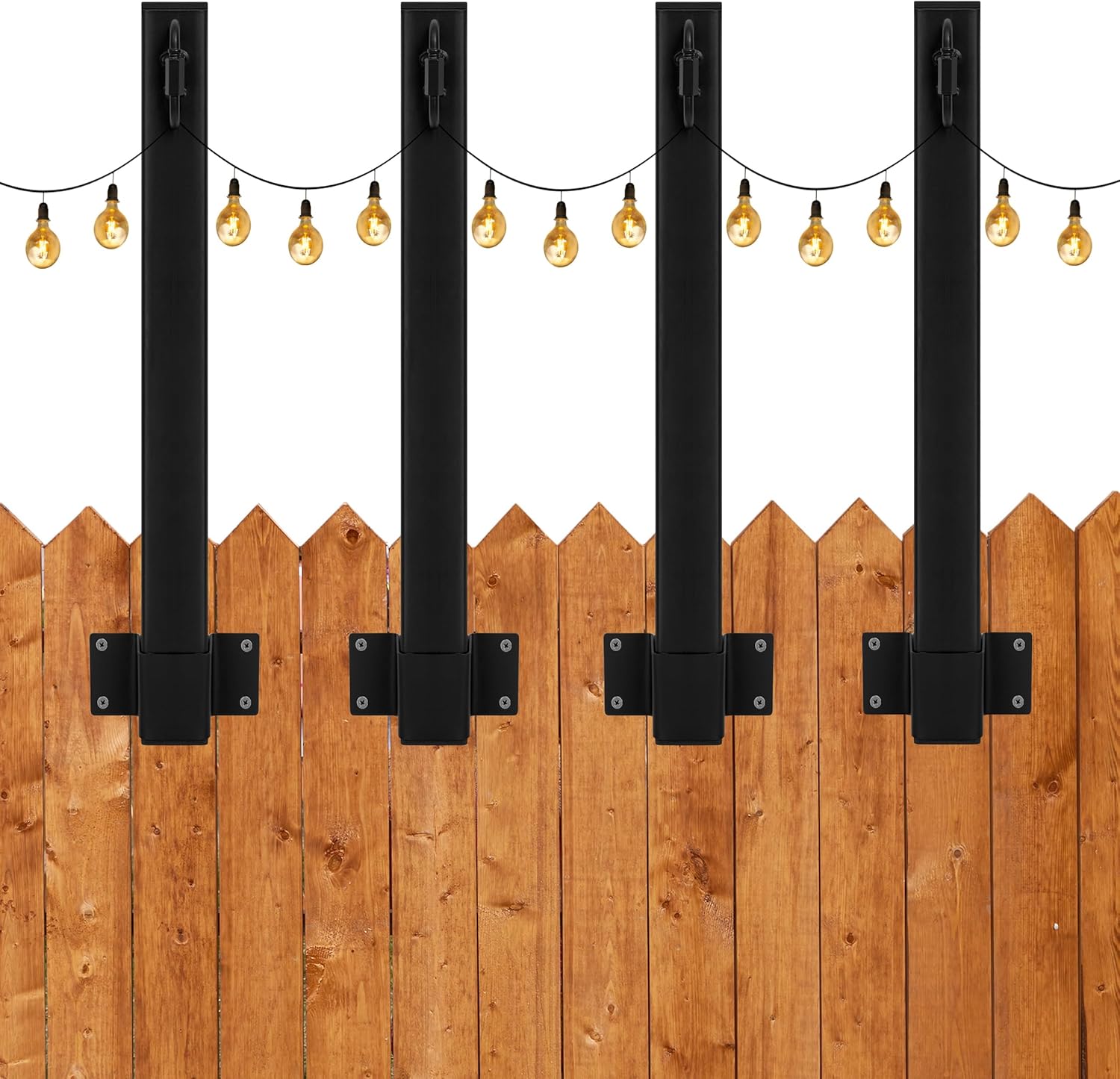 Paquete de 4 postes de luz de suspensión para exteriores de 16 pulgadas, poste para colgar luces exteriores con clip y soporte, soporte de poste de
