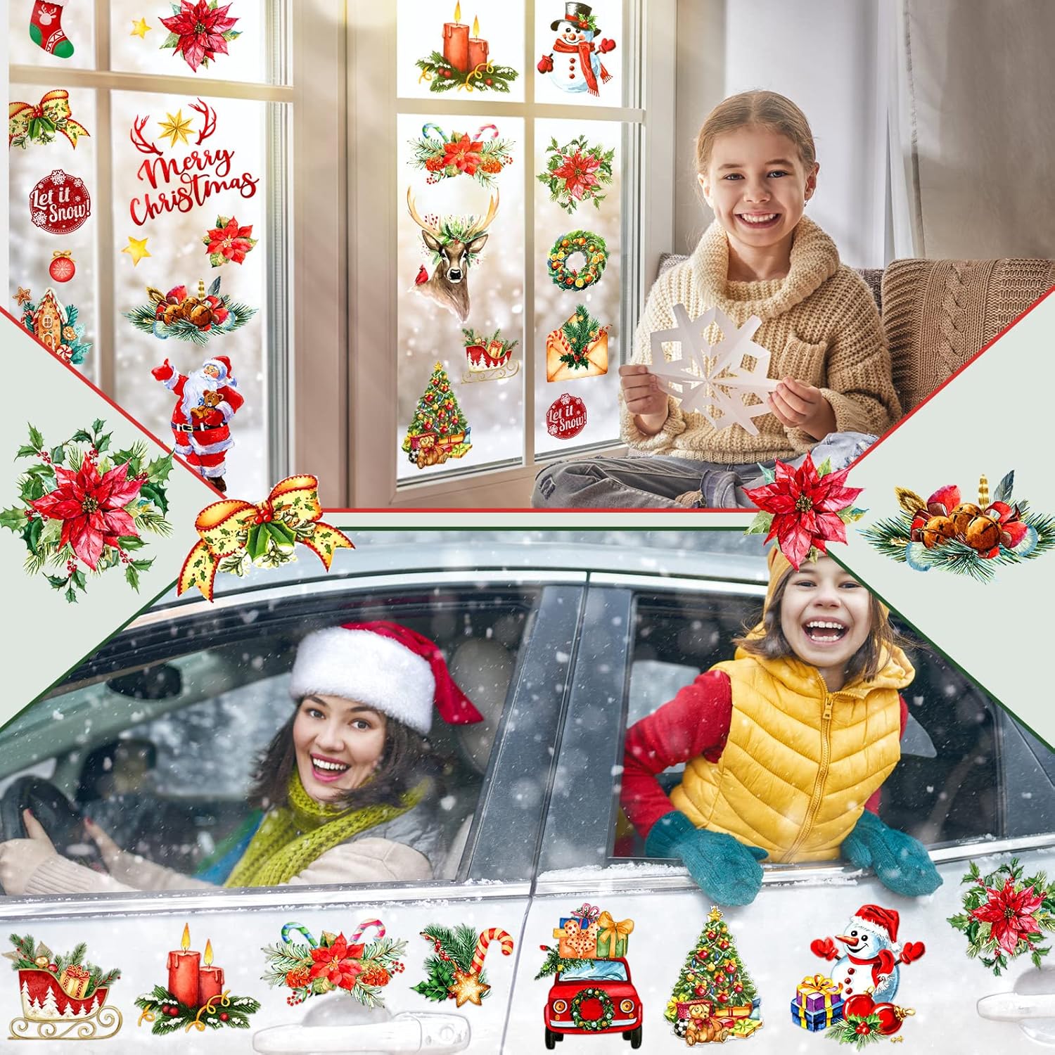 86 piezas24 hojas de transferencia de Navidad clásica de Papá Noel para muebles, calcomanías florales para álbumes de recortes, calcomanías de