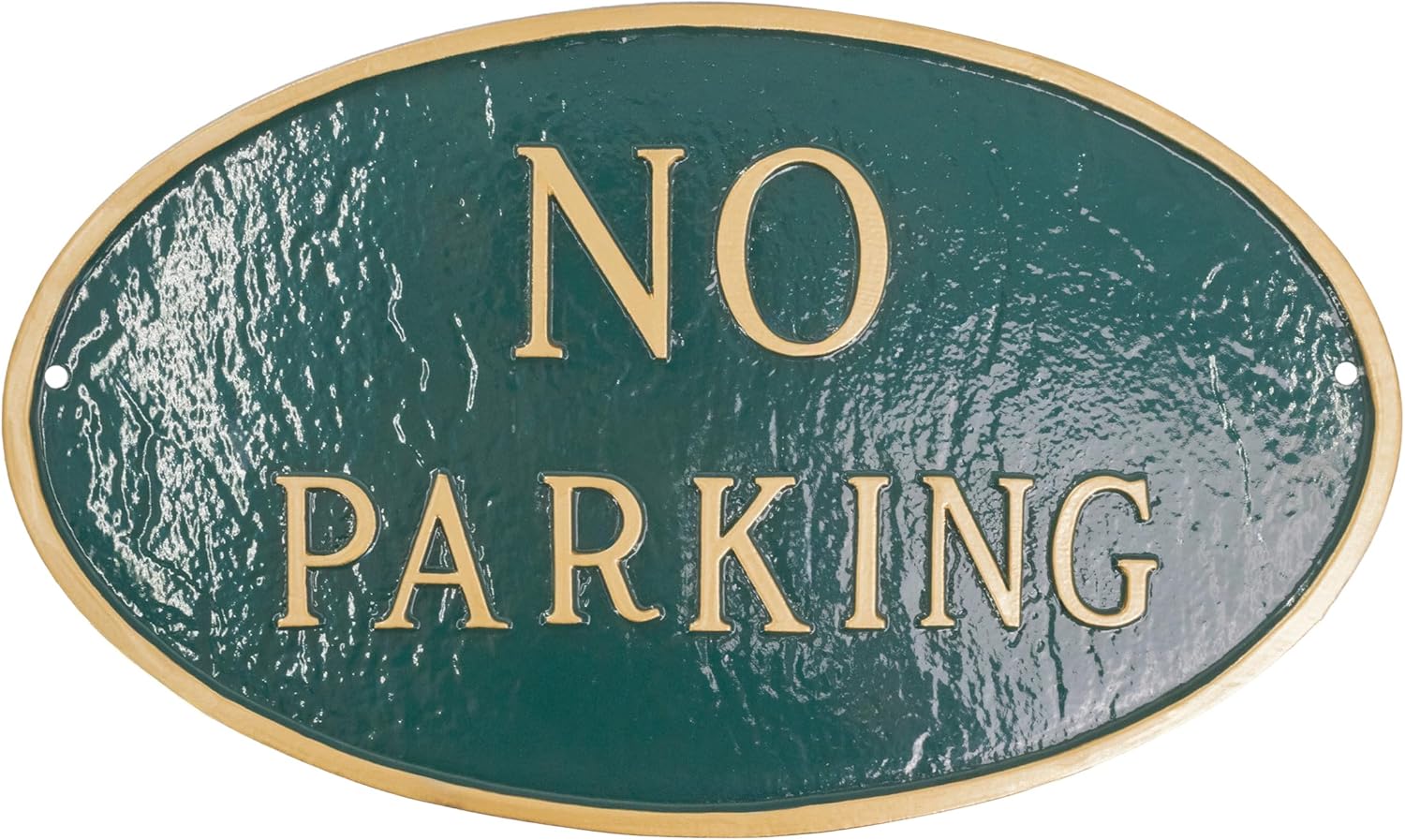 Placa ovalada de metal fundido con inscripción en inglés “No Parking” – Placa de exhibición de pared o césped – Letrero de estacionamiento de