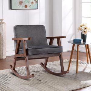 KINFFICT Mecedora tapizada, mecedora mecedora de mediados de siglo con patas de madera maciza, cómoda silla con brazo decorativo para sala de estar, KINFFICT Mecedora tapizada, mecedora mecedora de mediados de siglo con patas de madera maciza, cómoda silla con brazo decorativo para sala de estar,