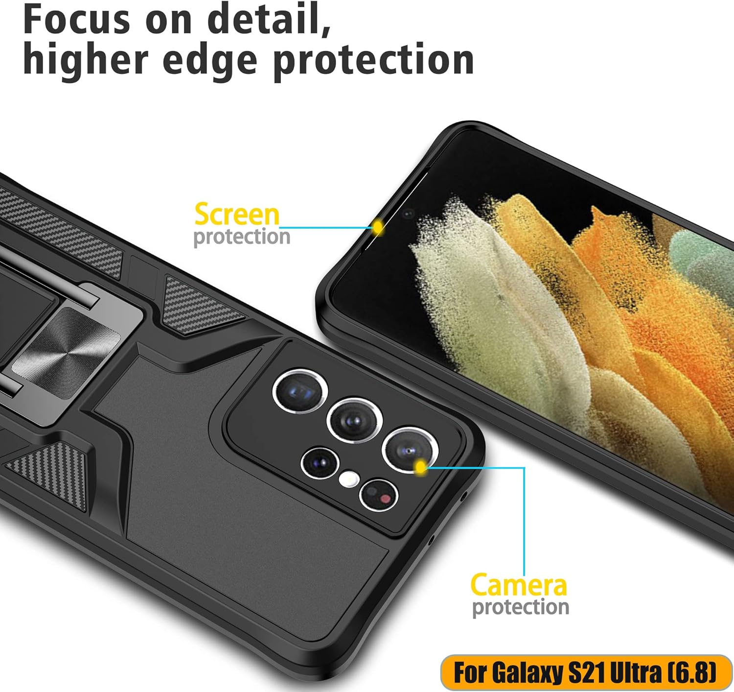 LMDAMZ Funda compatible con Samsung Galaxy S21 ultra resistente, grado militar, a prueba de golpes, doble protección (TPU+PC), funda magnética