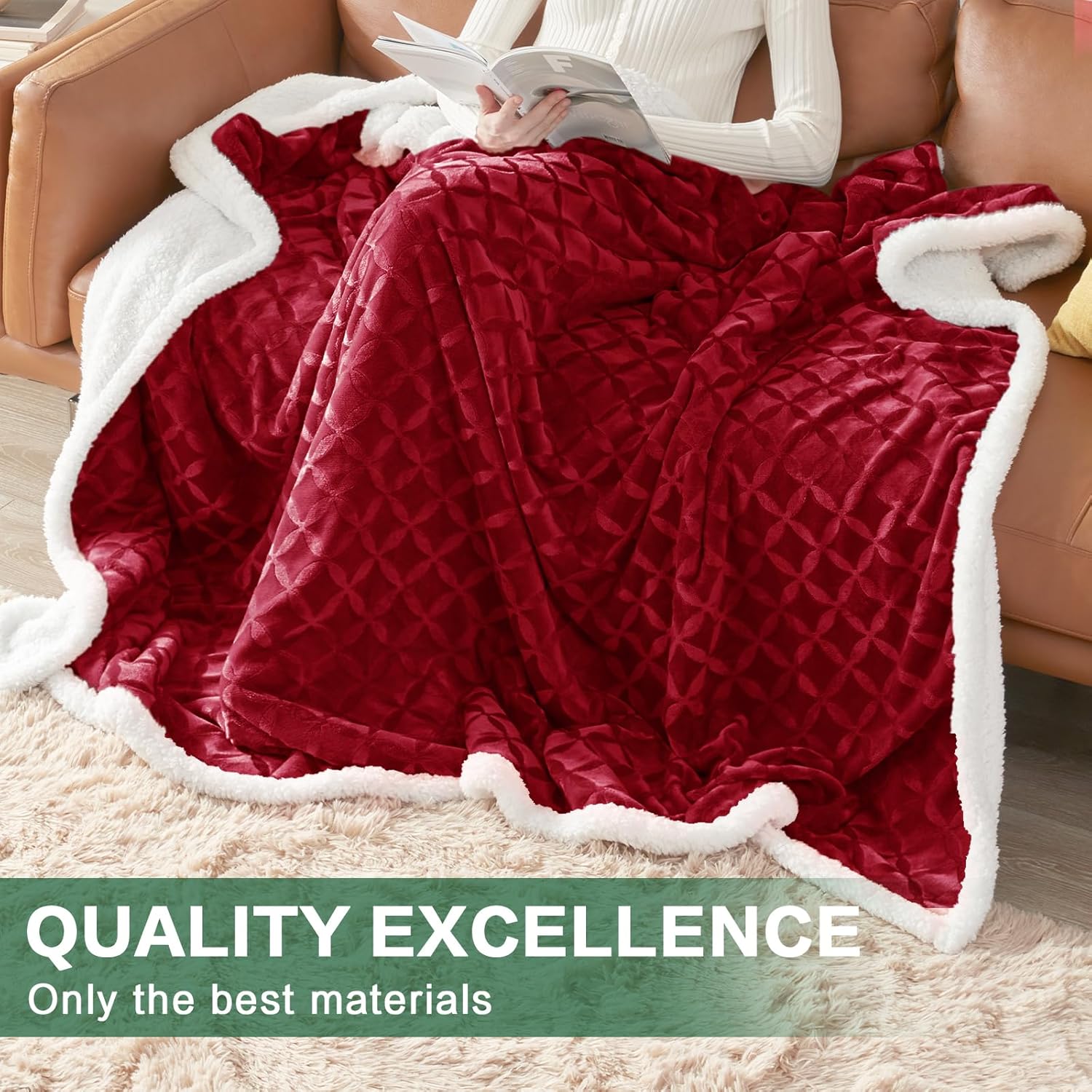 inhand Manta de sherpa suave de Navidad, manta roja cálida, acogedora manta reversible de franela de vellón para sofá, cama, manta grande de felpa