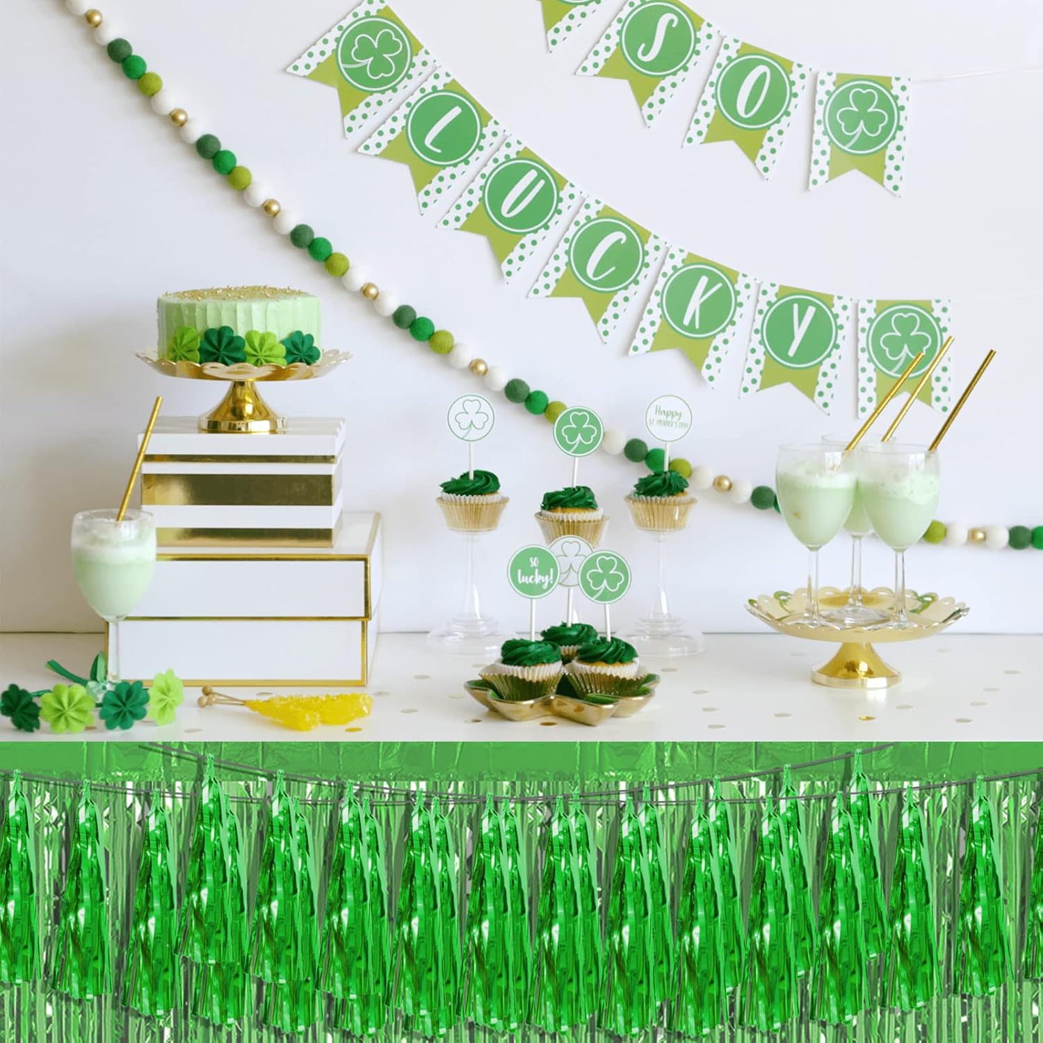 Guirnalda de flecos metálicos con flecos de papel de aluminio verde 3P para flotadores de desfile, despedida de soltera, boda, cumpleaños,