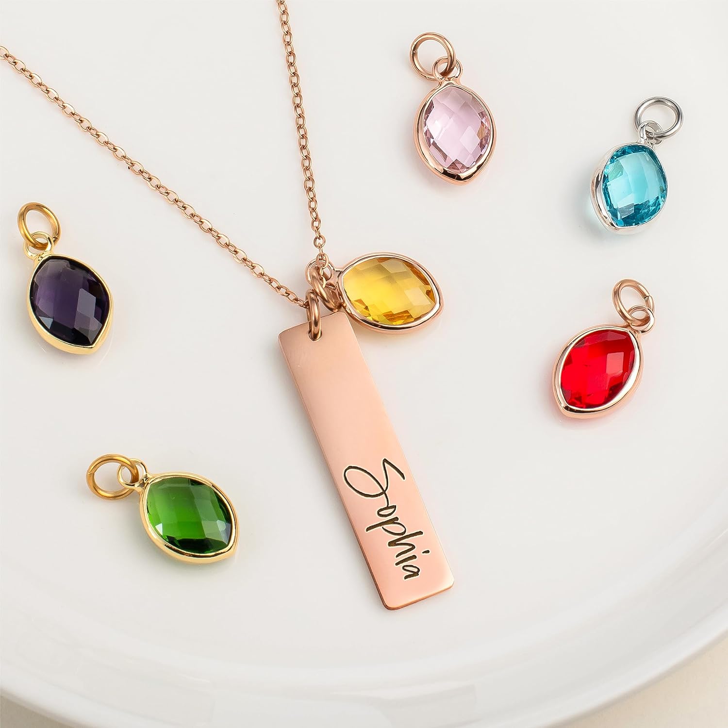 Personalized Name Necklace with Name and Birthstone, Custom Three Rectangular Pendants with Name and Birthstone, Birthday Gifts for Women, Mom,