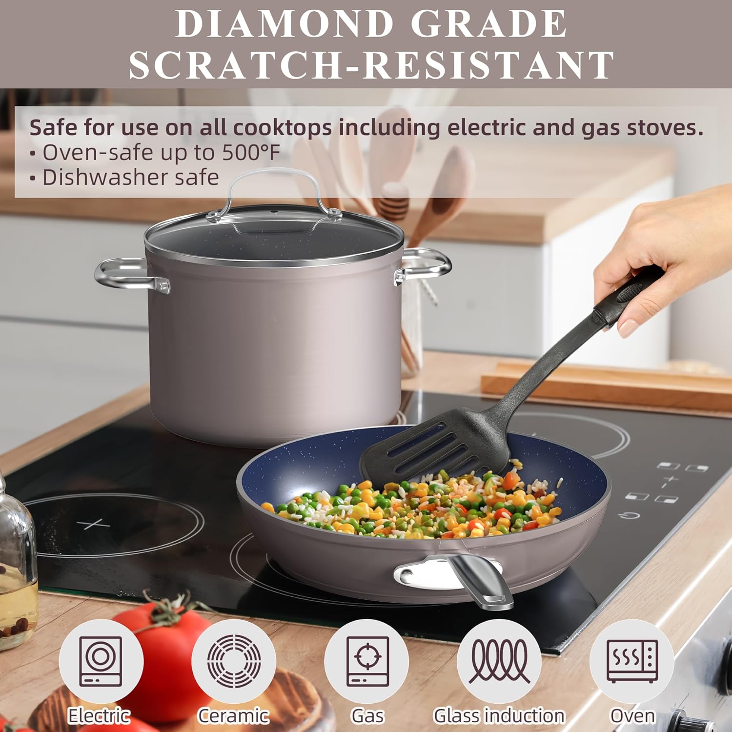 Nuwave Healthy Duralon – Juego de utensilios de cocina con revestimiento antiadherente de cerámica azul, resistente a los arañazos, sin PTFE y PFOA,